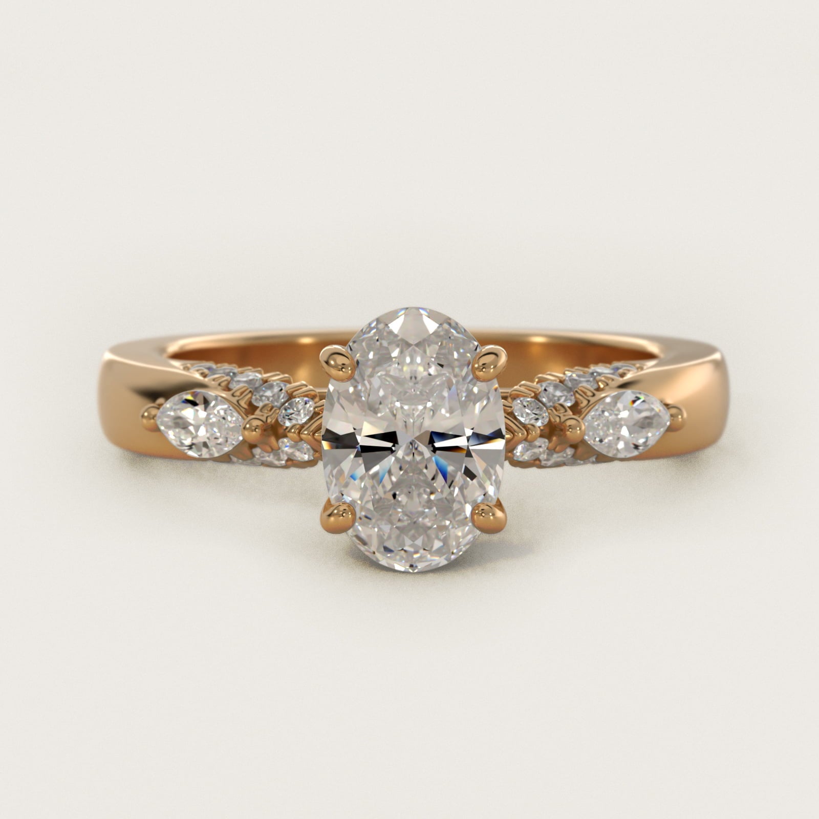 Diamond Marquise Shoulder Engagement Ring in 18k Yellow Gold (1/4 ct. tw.) - Oval Center