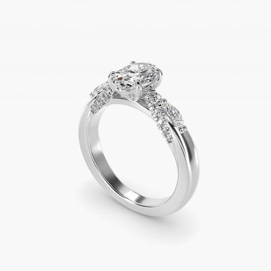 Diamond Marquise Shoulder Engagement Ring in Platinum (1/4 ct. tw.) - Oval Center