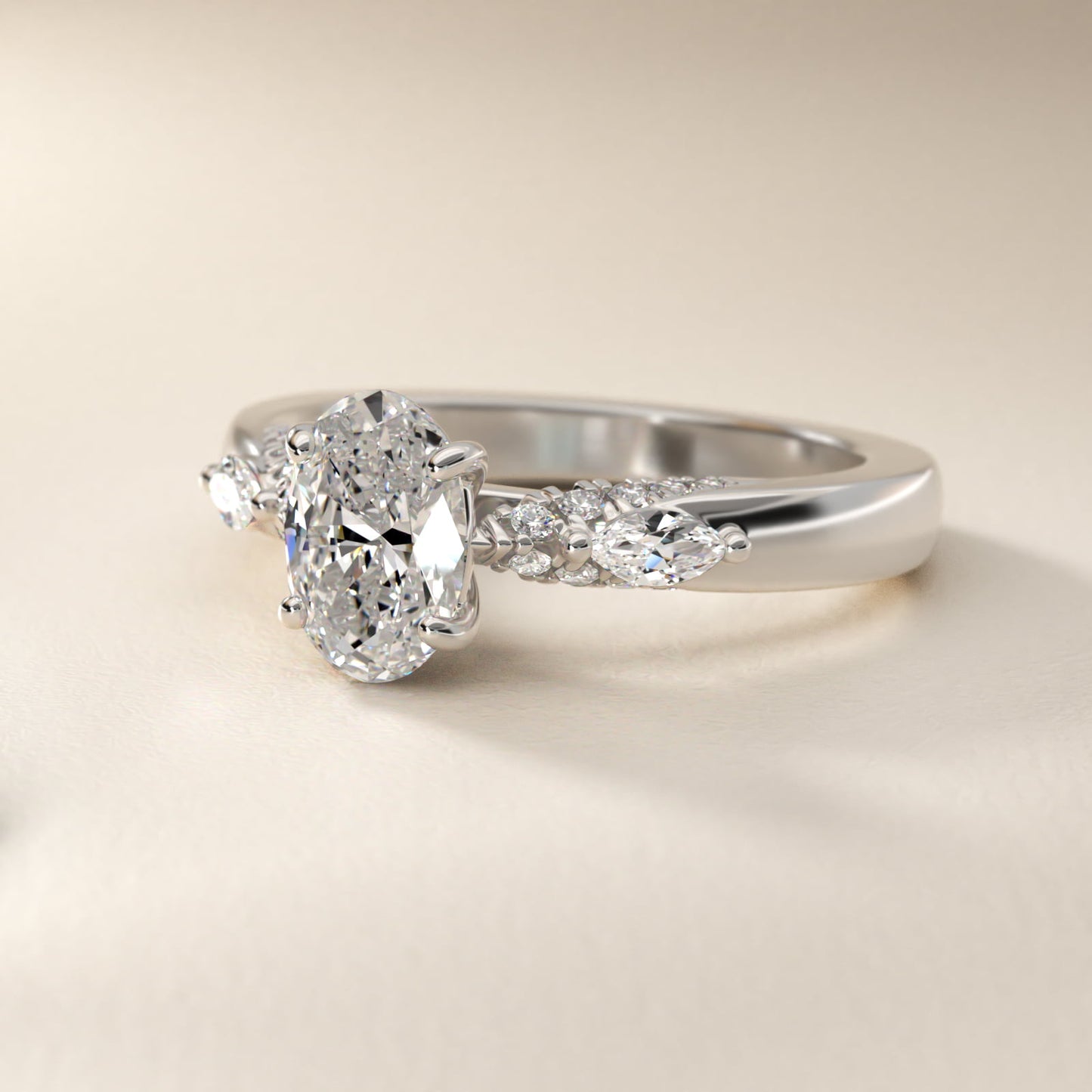 Diamond Marquise Shoulder Engagement Ring in Platinum (1/4 ct. tw.) - Oval Center