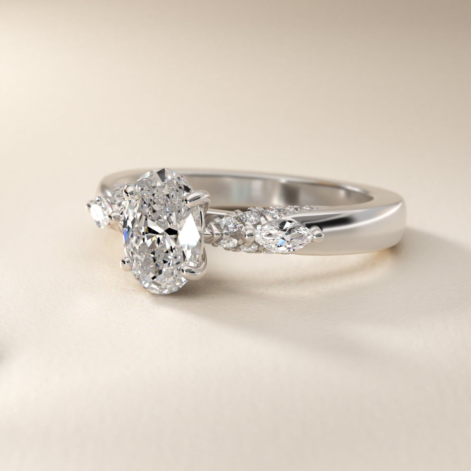 Diamond Marquise Shoulder Engagement Ring in Platinum (1/4 ct. tw.) - Oval Center