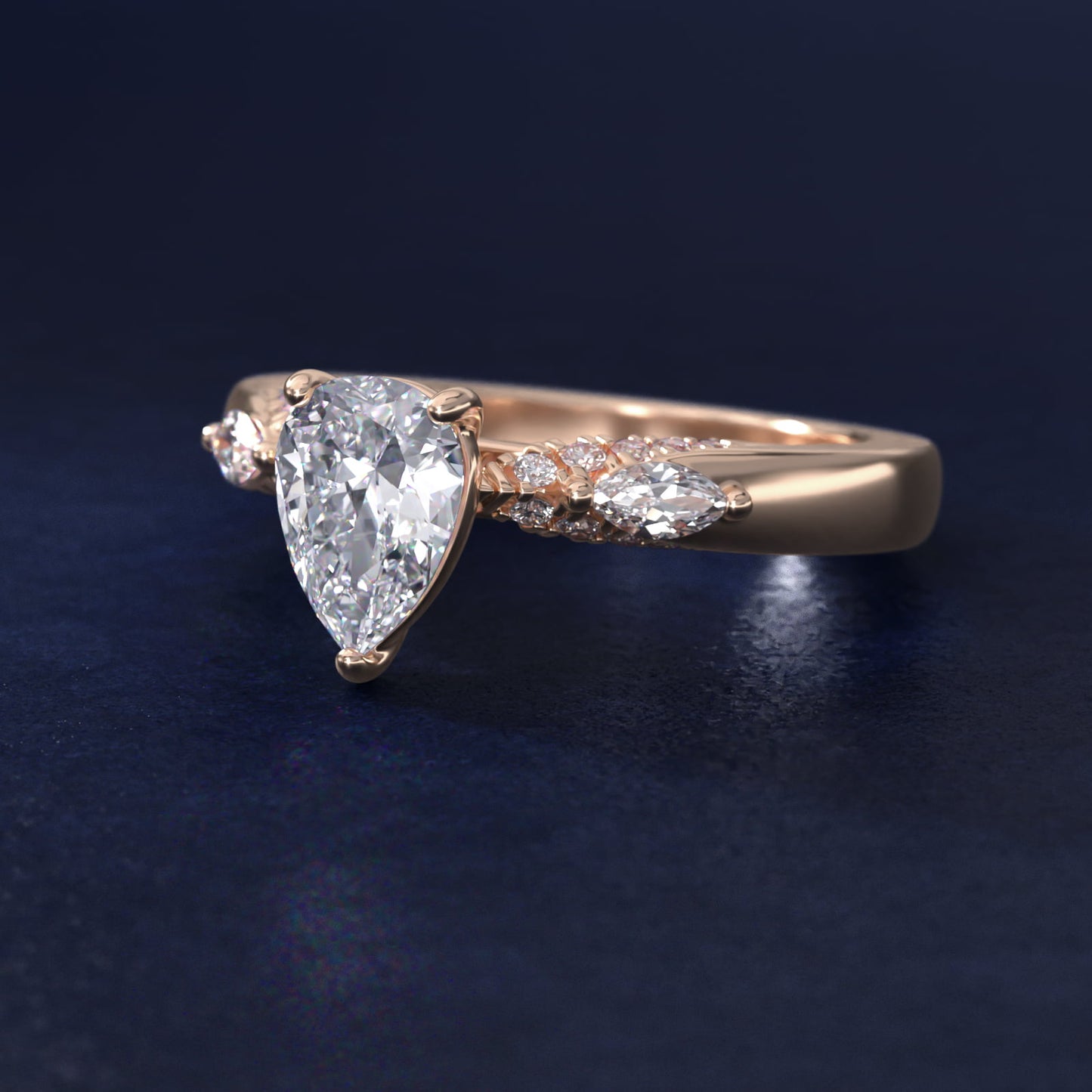 Diamond Marquise Shoulder Engagement Ring in 14k Rose Gold (1/4 ct. tw.) - Pear Center