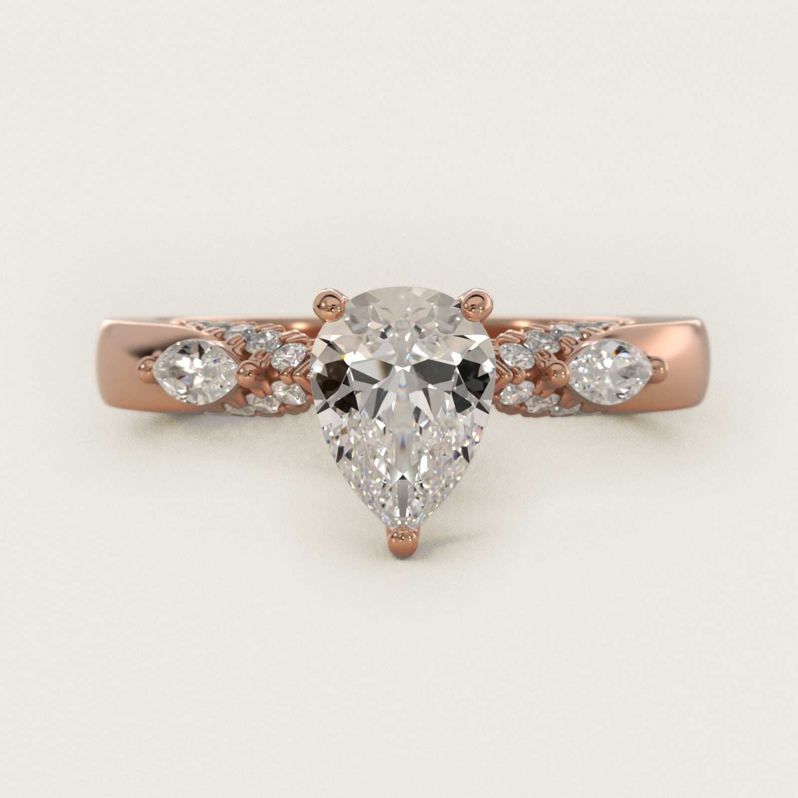 Diamond Marquise Shoulder Engagement Ring in 18k Rose Gold (1/4 ct. tw.) - Pear Center