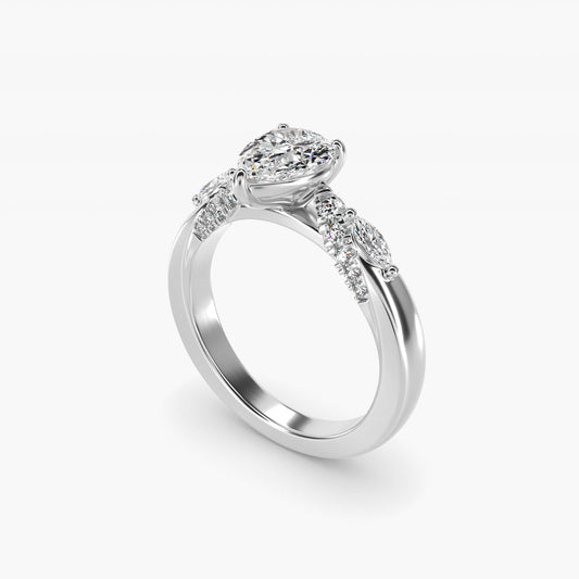 Diamond Marquise Shoulder Engagement Ring in 14k White Gold (1/4 ct. tw.) - Pear Center