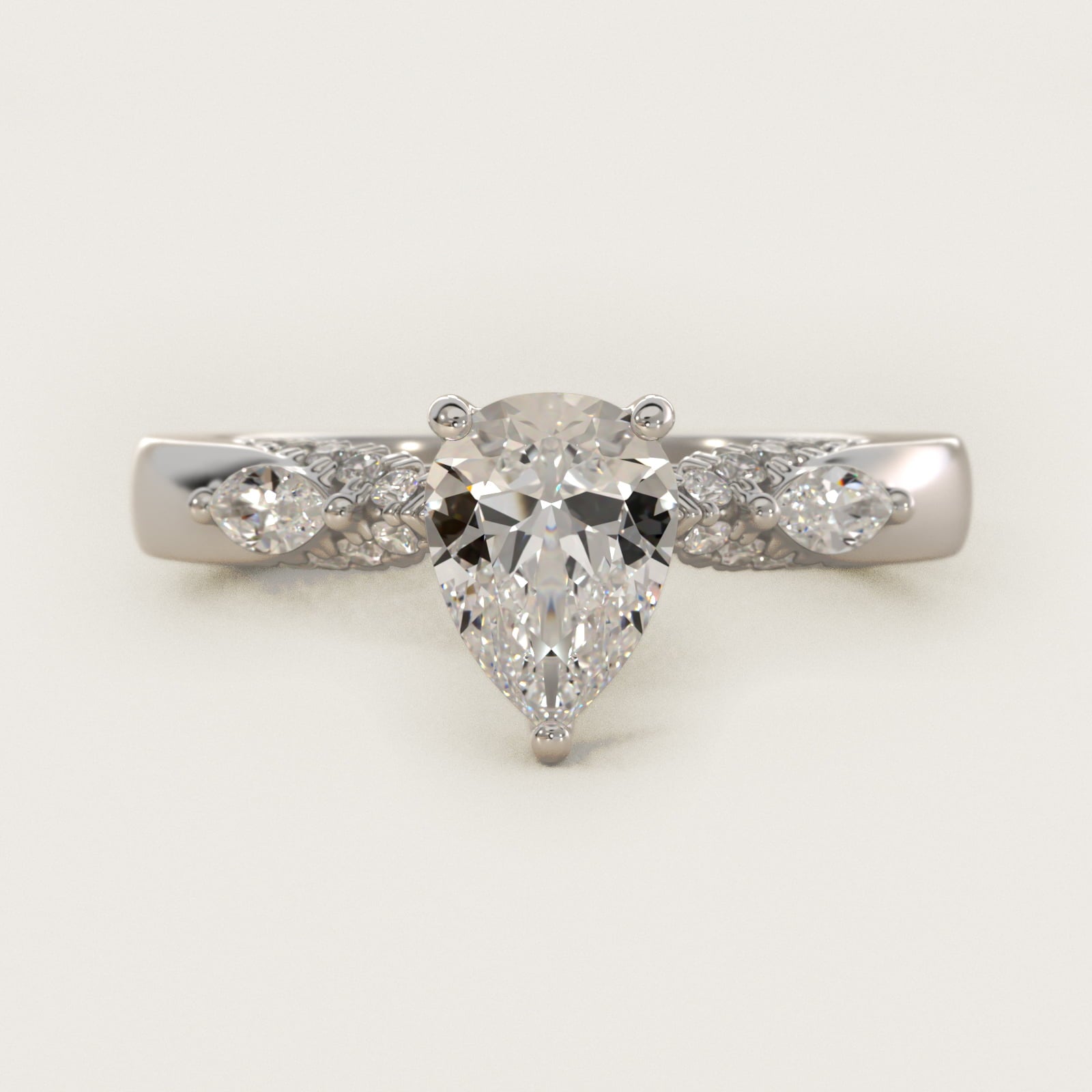 Diamond Marquise Shoulder Engagement Ring in 18k White Gold (1/4 ct. tw.) - Pear Center