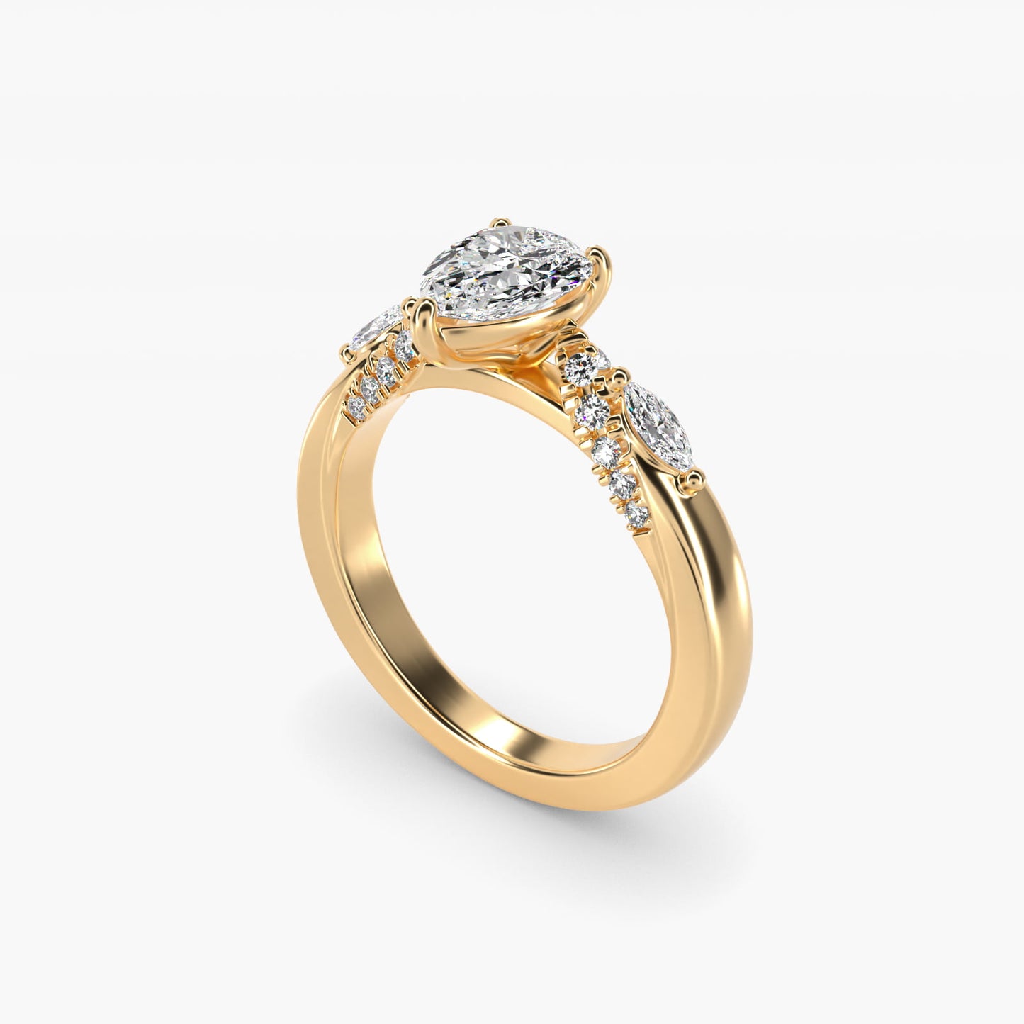 Diamond Marquise Shoulder Engagement Ring in 18k Yellow Gold (1/4 ct. tw.) - Pear Center