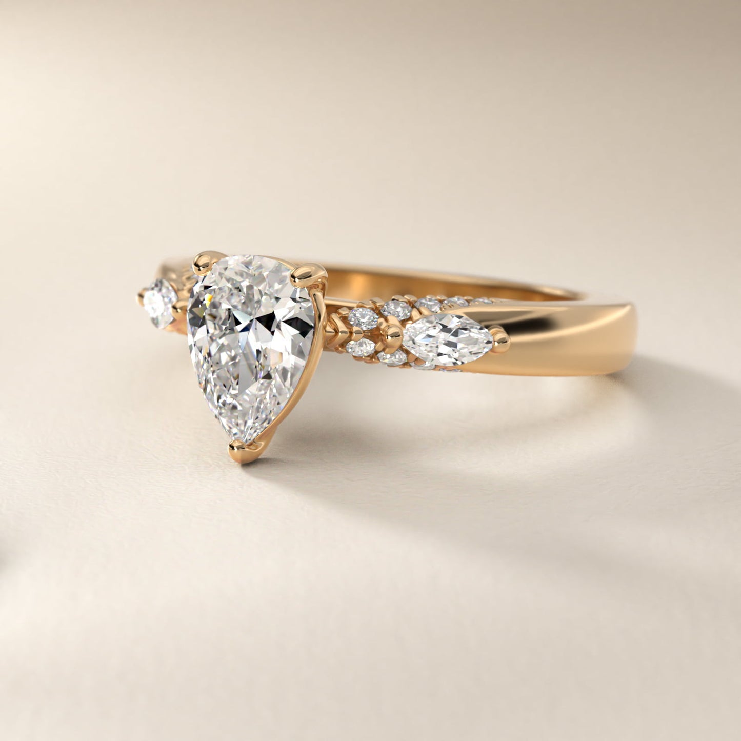 Diamond Marquise Shoulder Engagement Ring in 18k Yellow Gold (1/4 ct. tw.) - Pear Center