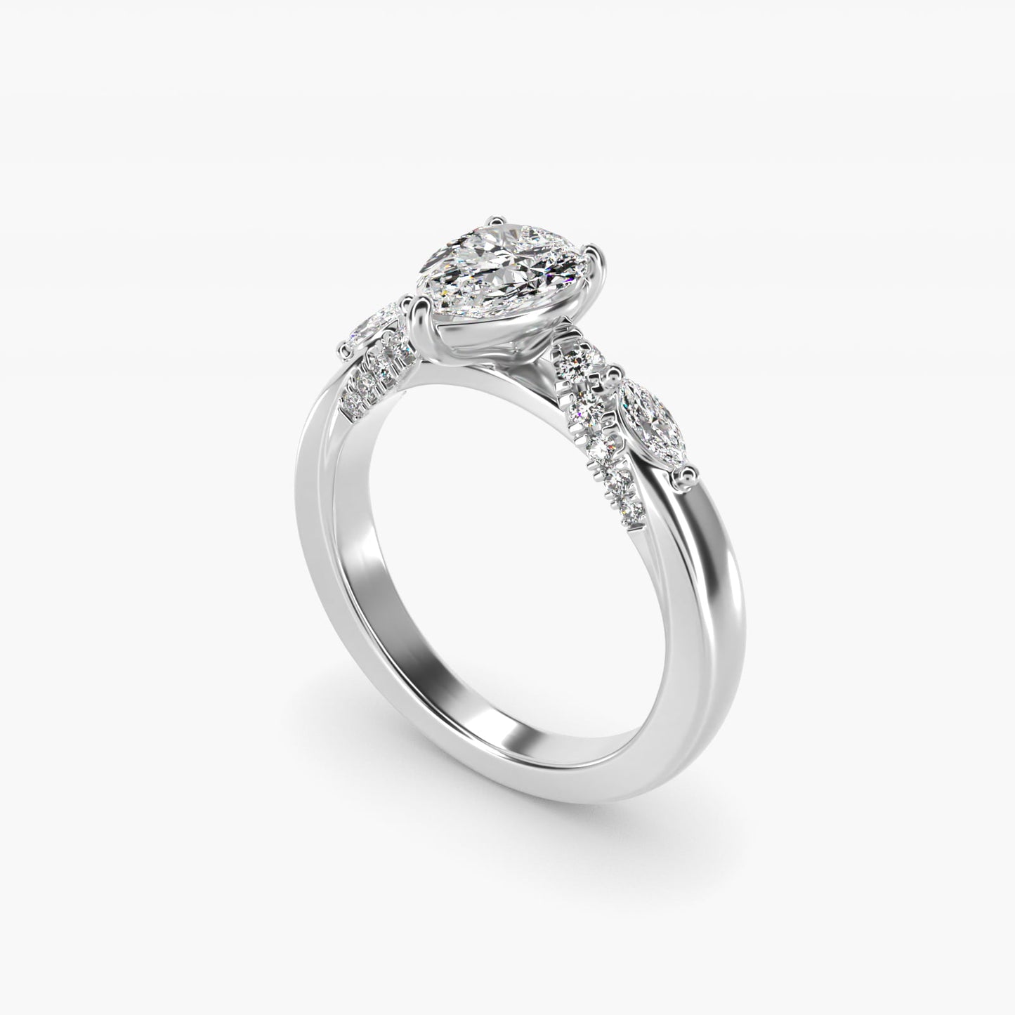 Diamond Marquise Shoulder Engagement Ring in Platinum (1/4 ct. tw.) - Pear Center