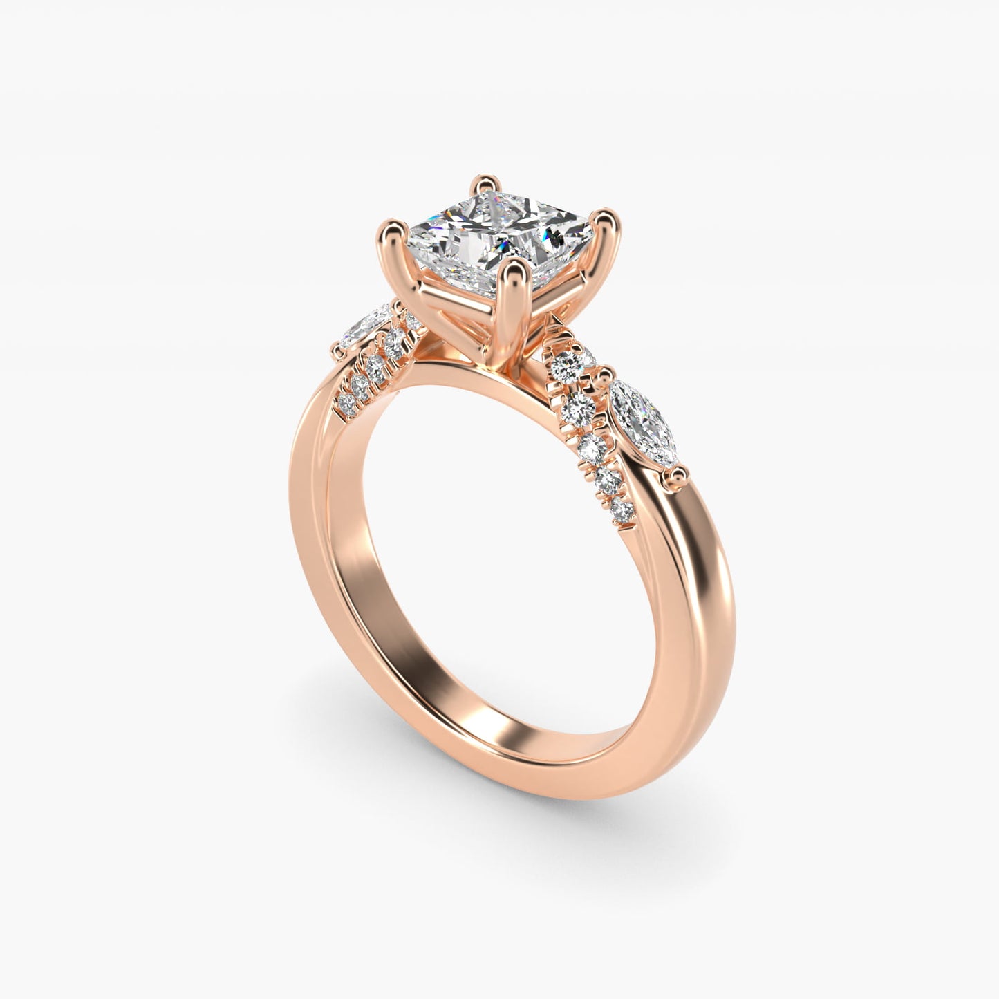 Diamond Marquise Shoulder Engagement Ring in 14k Rose Gold (1/4 ct. tw.) - Princess Center