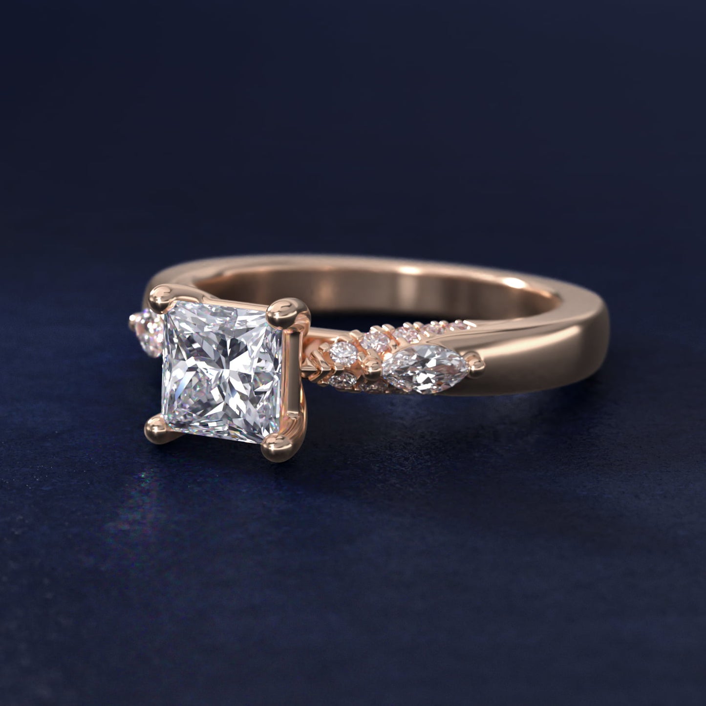 Diamond Marquise Shoulder Engagement Ring in 14k Rose Gold (1/4 ct. tw.) - Princess Center