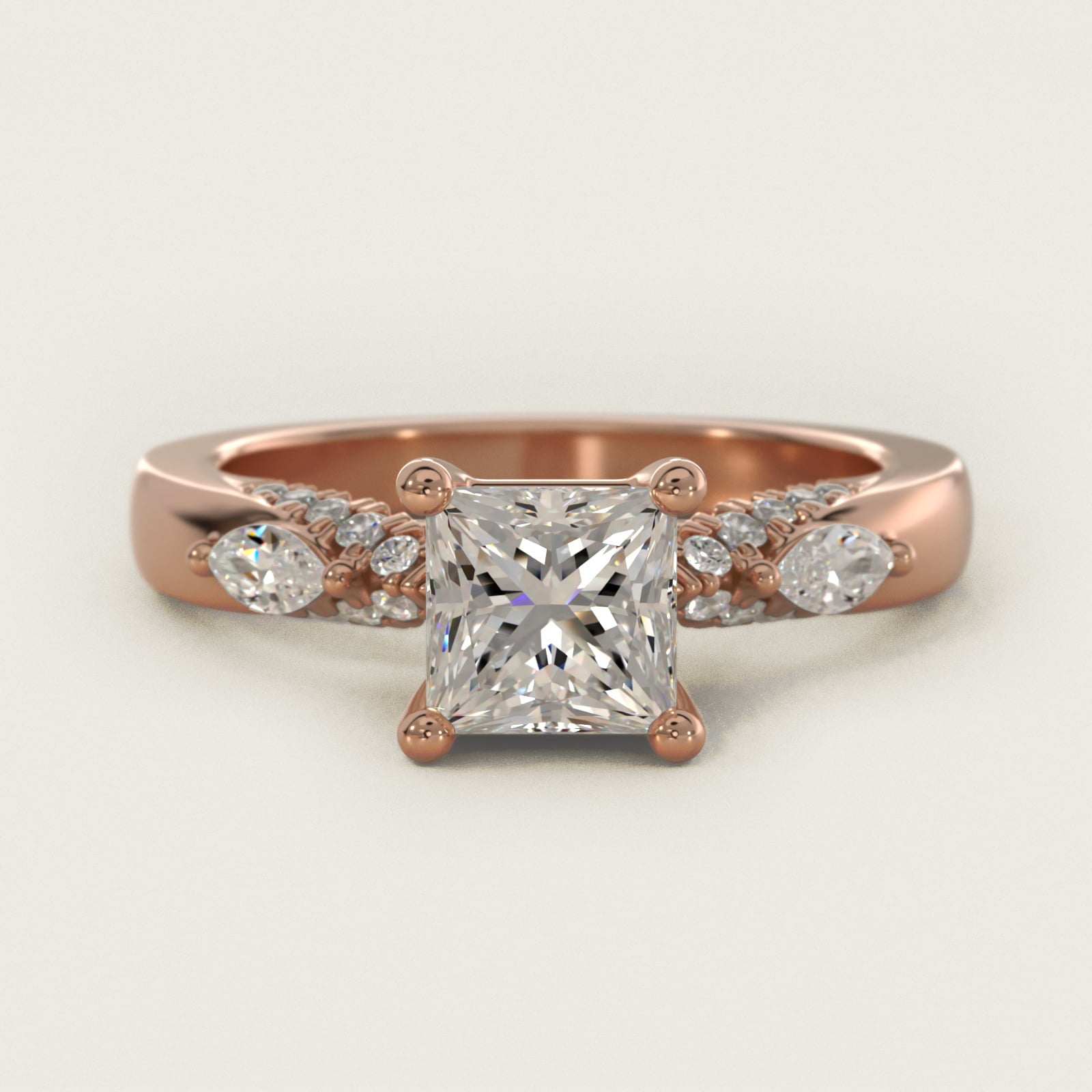 Diamond Marquise Shoulder Engagement Ring in 18k Rose Gold (1/4 ct. tw.) - Princess Center
