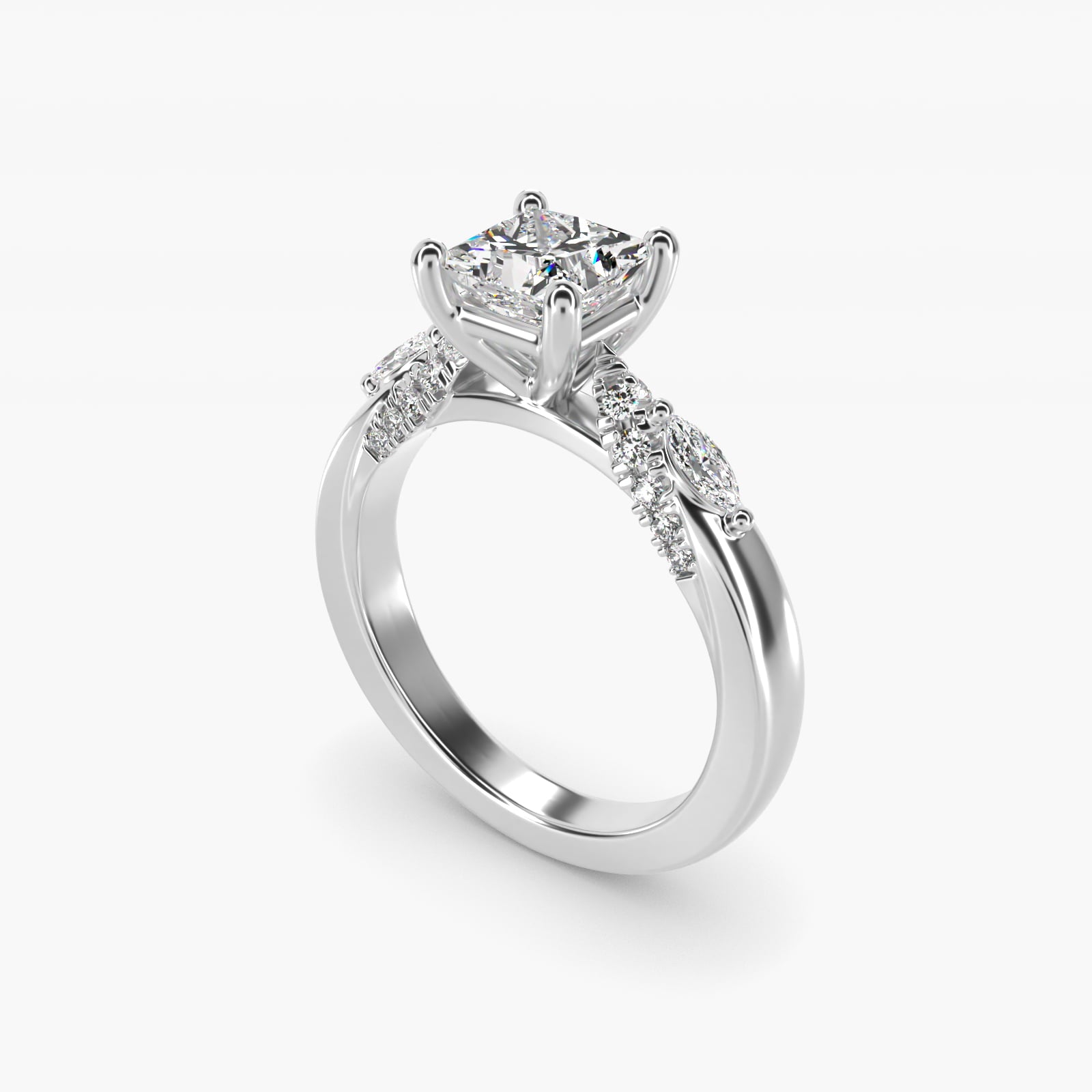 Diamond Marquise Shoulder Engagement Ring in 14k White Gold (1/4 ct. tw.) - Princess Center