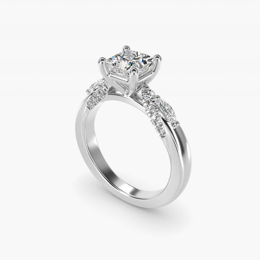 Diamond Marquise Shoulder Engagement Ring in 14k White Gold (1/4 ct. tw.) - Princess Center