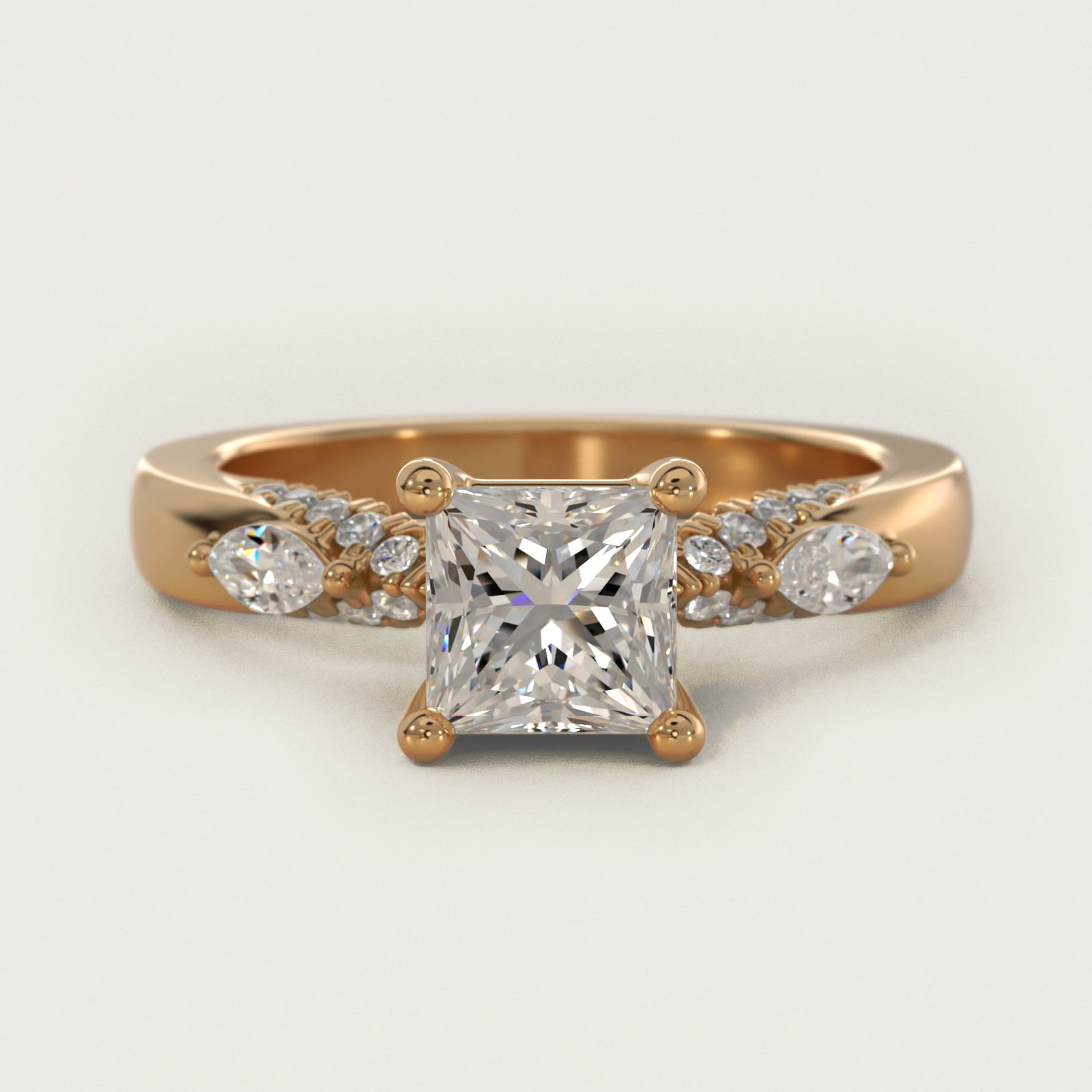Diamond Marquise Shoulder Engagement Ring in 14k Yellow Gold (1/4 ct. tw.) - Princess Center