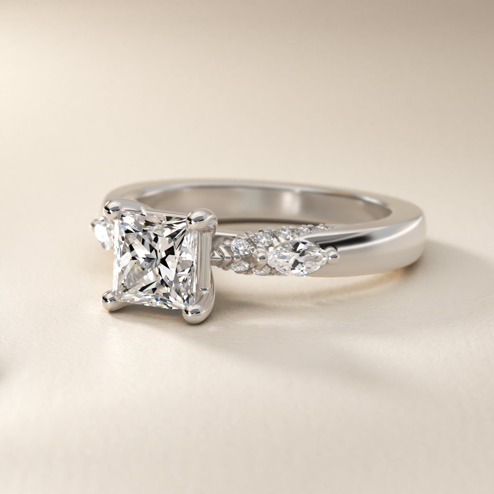 Diamond Marquise Shoulder Engagement Ring in Platinum (1/4 ct. tw.) - Princess Center