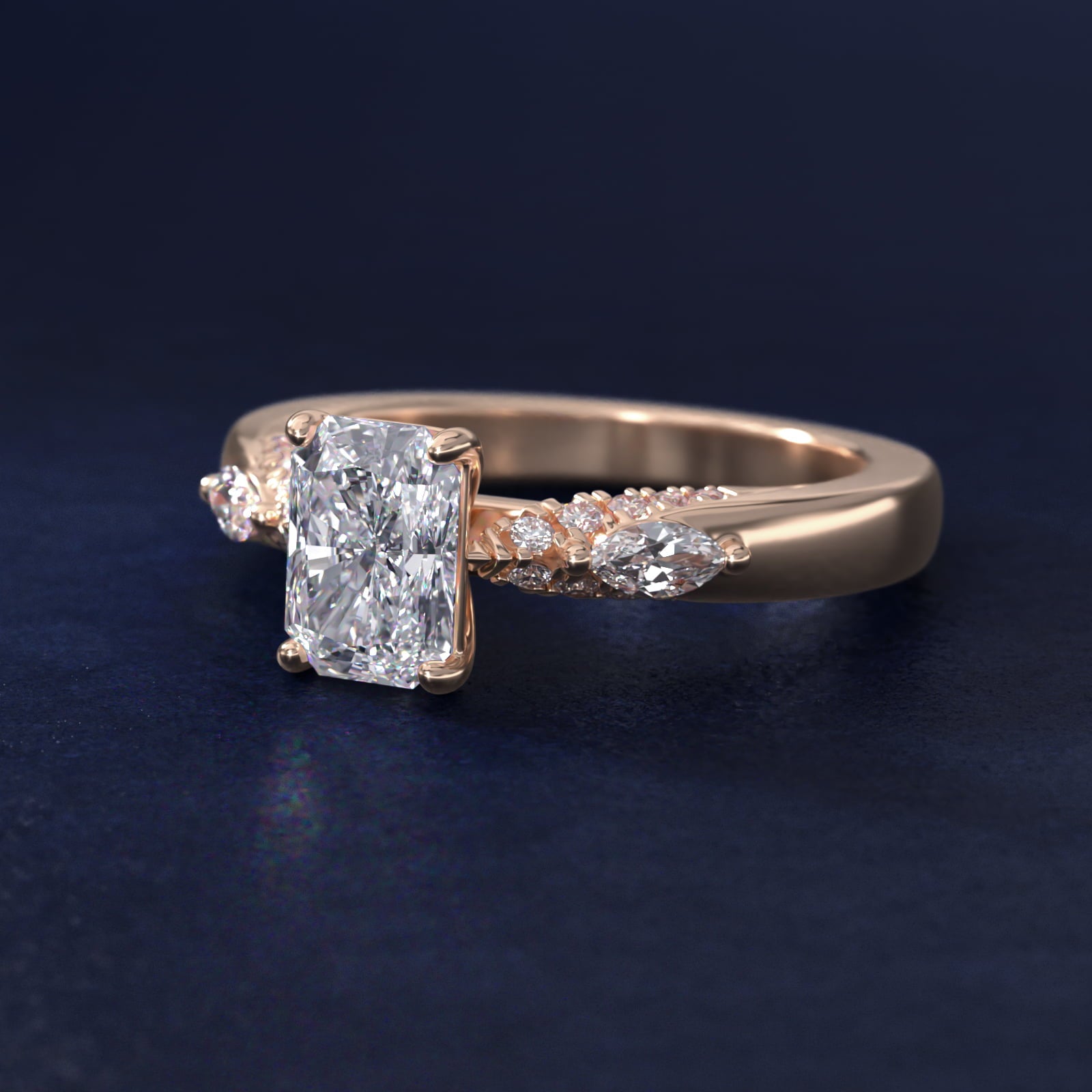 Diamond Marquise Shoulder Engagement Ring in 14k Rose Gold (1/4 ct. tw.) - Radiant Center