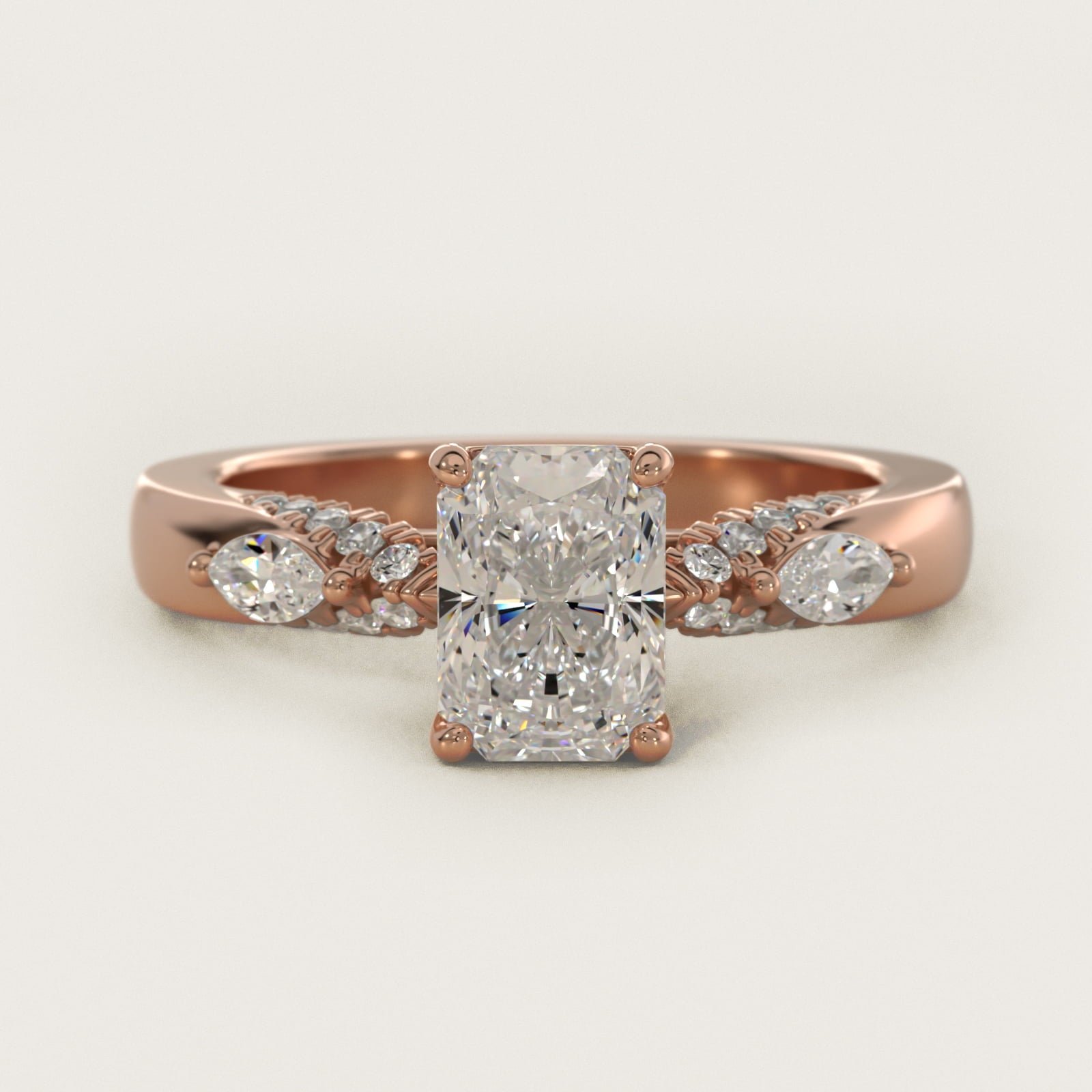 Diamond Marquise Shoulder Engagement Ring in 14k Rose Gold (1/4 ct. tw.) - Radiant Center