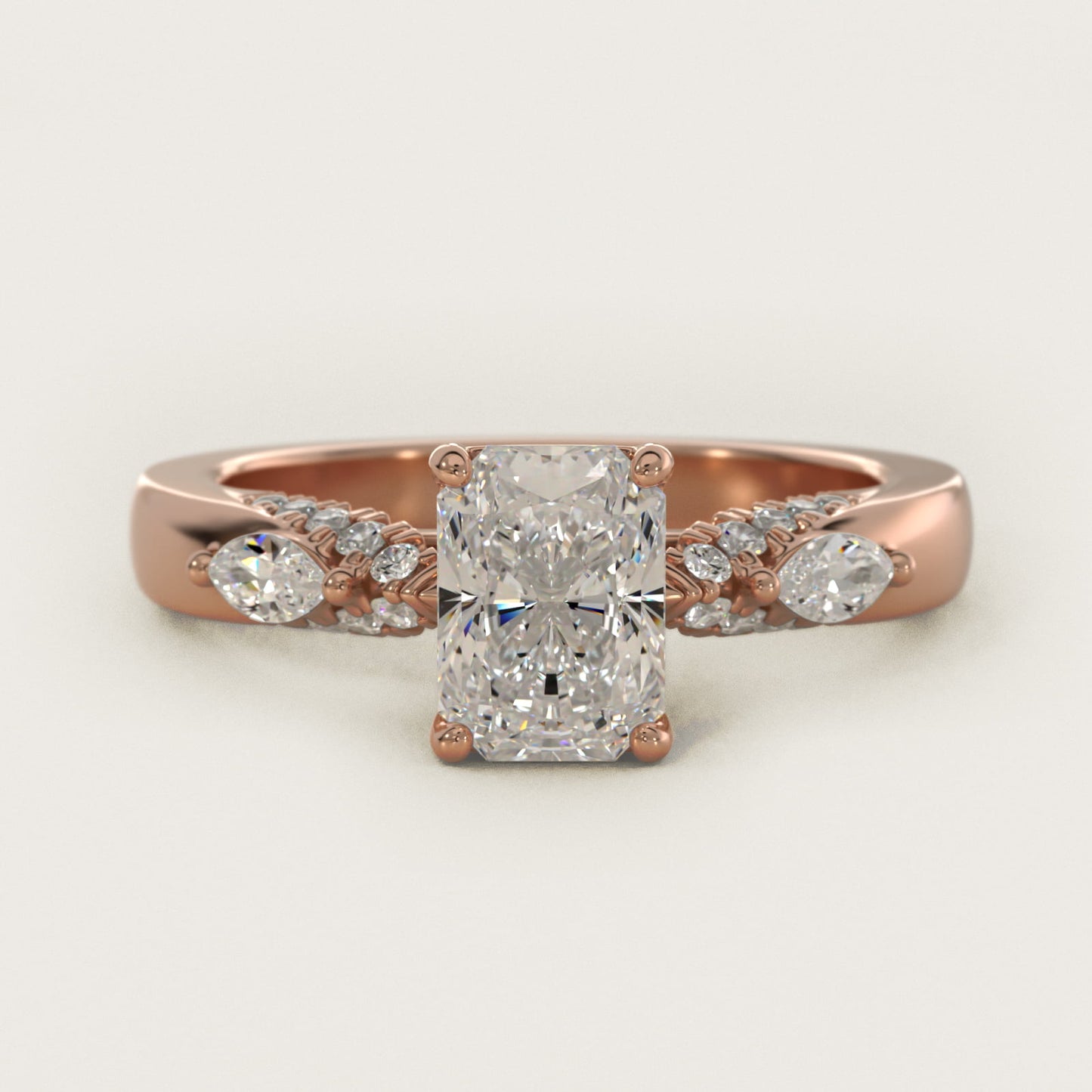 Diamond Marquise Shoulder Engagement Ring in 18k Rose Gold (1/4 ct. tw.) - Radiant Center