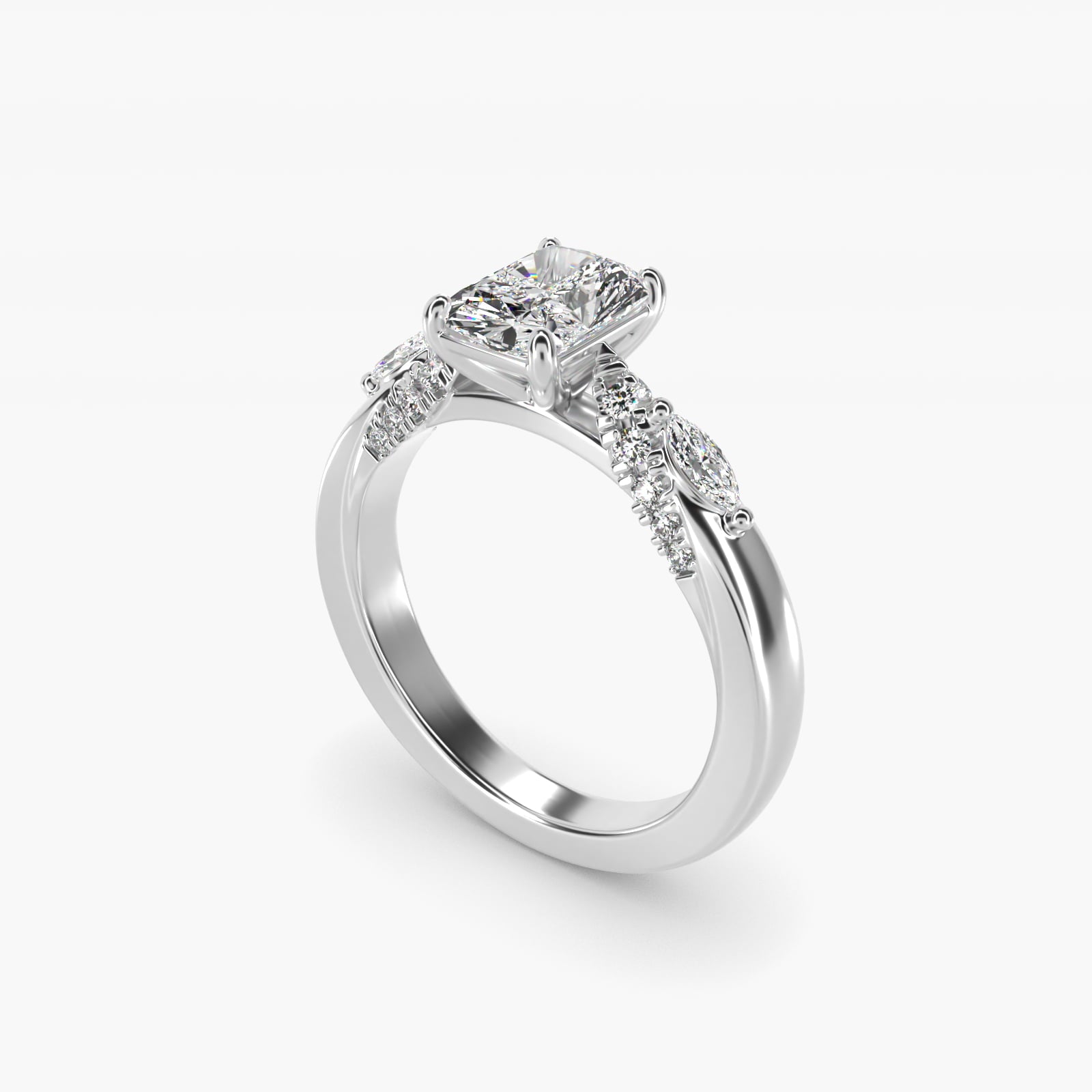 Diamond Marquise Shoulder Engagement Ring in 14k White Gold (1/4 ct. tw.) - Radiant Center
