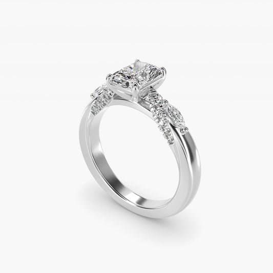 Diamond Marquise Shoulder Engagement Ring in 14k White Gold (1/4 ct. tw.) - Radiant Center