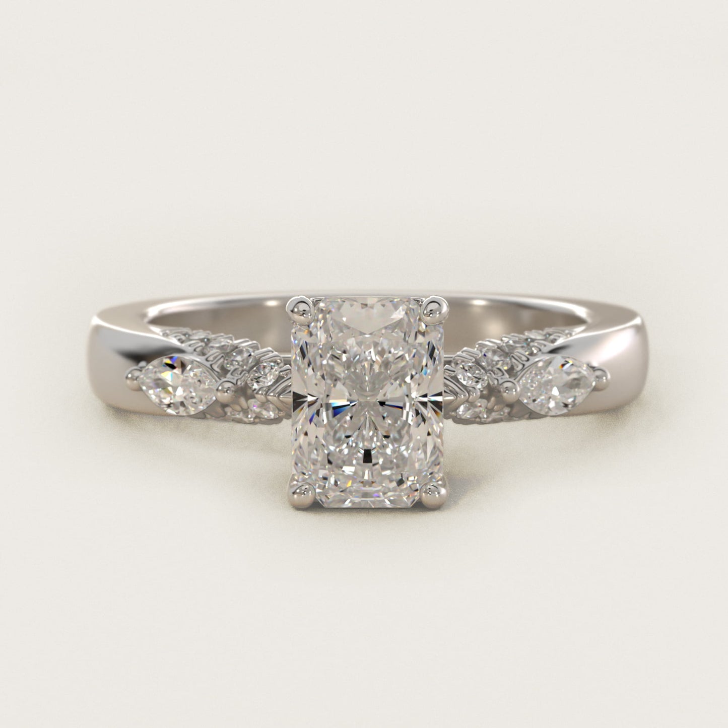 Diamond Marquise Shoulder Engagement Ring in 18k White Gold (1/4 ct. tw.) - Radiant Center