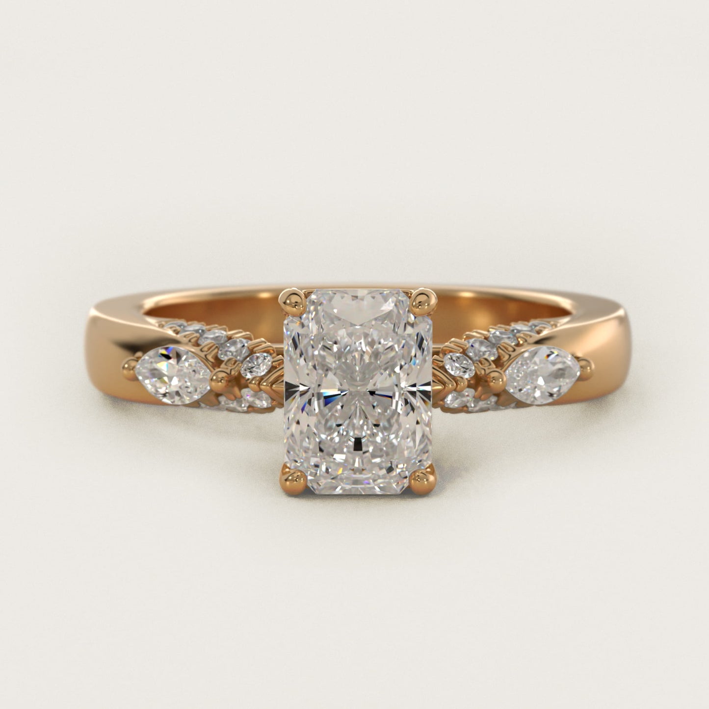 Diamond Marquise Shoulder Engagement Ring in 18k Yellow Gold (1/4 ct. tw.) - Radiant Center