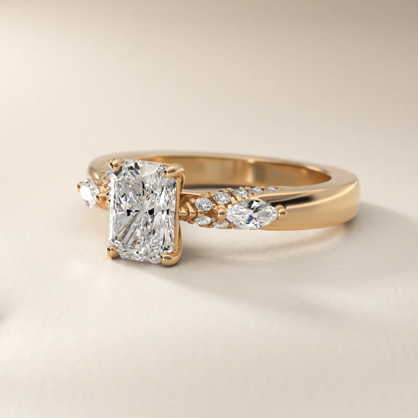 Diamond Marquise Shoulder Engagement Ring in 14k Yellow Gold (1/4 ct. tw.) - Radiant Center