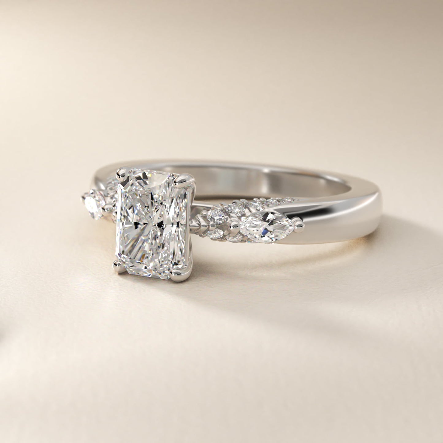 Diamond Marquise Shoulder Engagement Ring in Platinum (1/4 ct. tw.) - Radiant Center