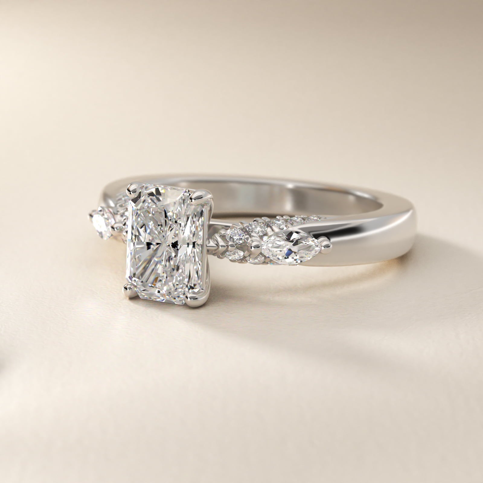 Diamond Marquise Shoulder Engagement Ring in Platinum (1/4 ct. tw.) - Radiant Center