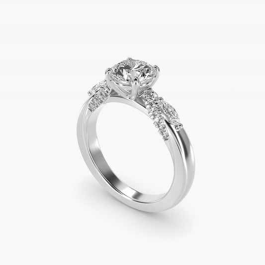 Diamond Marquise Shoulder Engagement Ring in 14k White Gold (1/4 ct. tw.) - Round Center