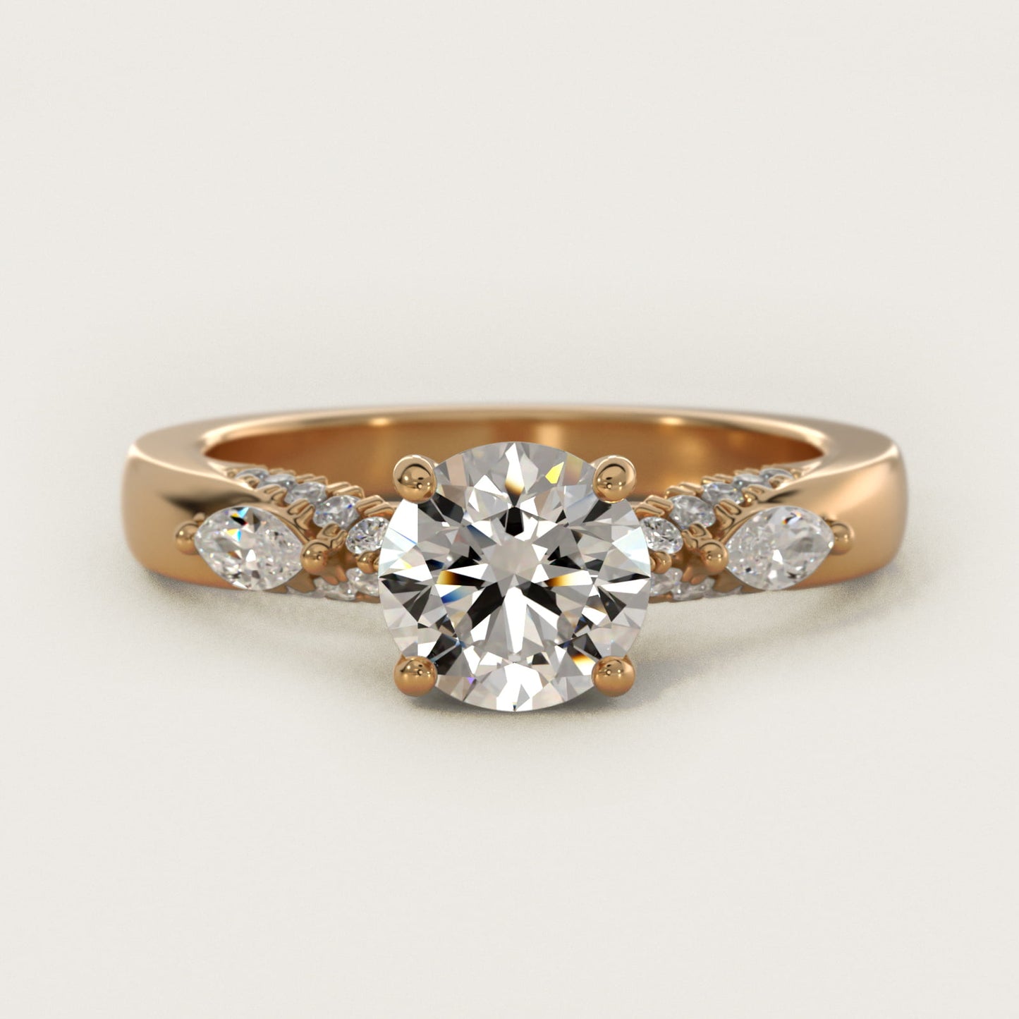Diamond Marquise Shoulder Engagement Ring in 14k Yellow Gold (1/4 ct. tw.) - Round Center