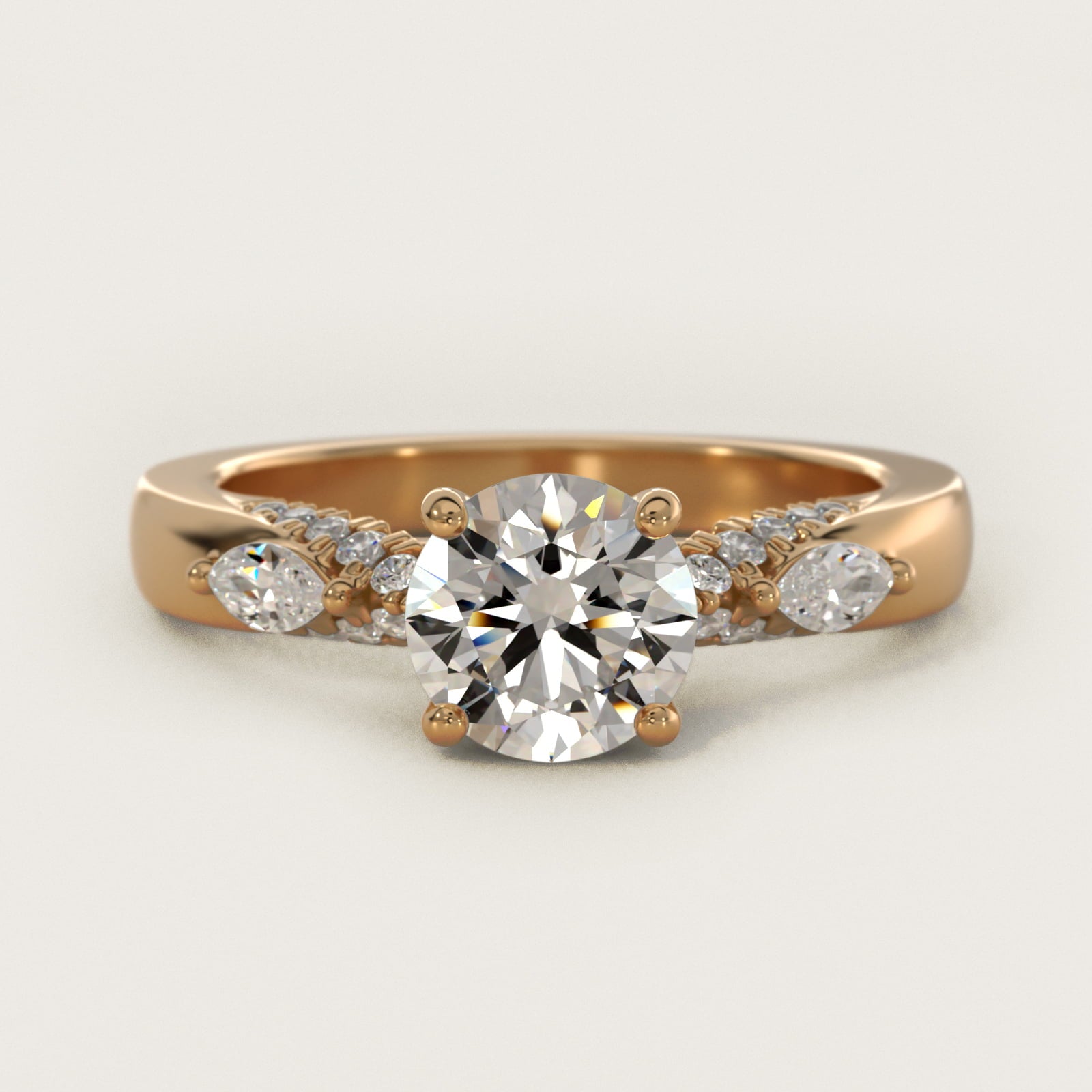 Diamond Marquise Shoulder Engagement Ring in 14k Yellow Gold (1/4 ct. tw.) - Round Center