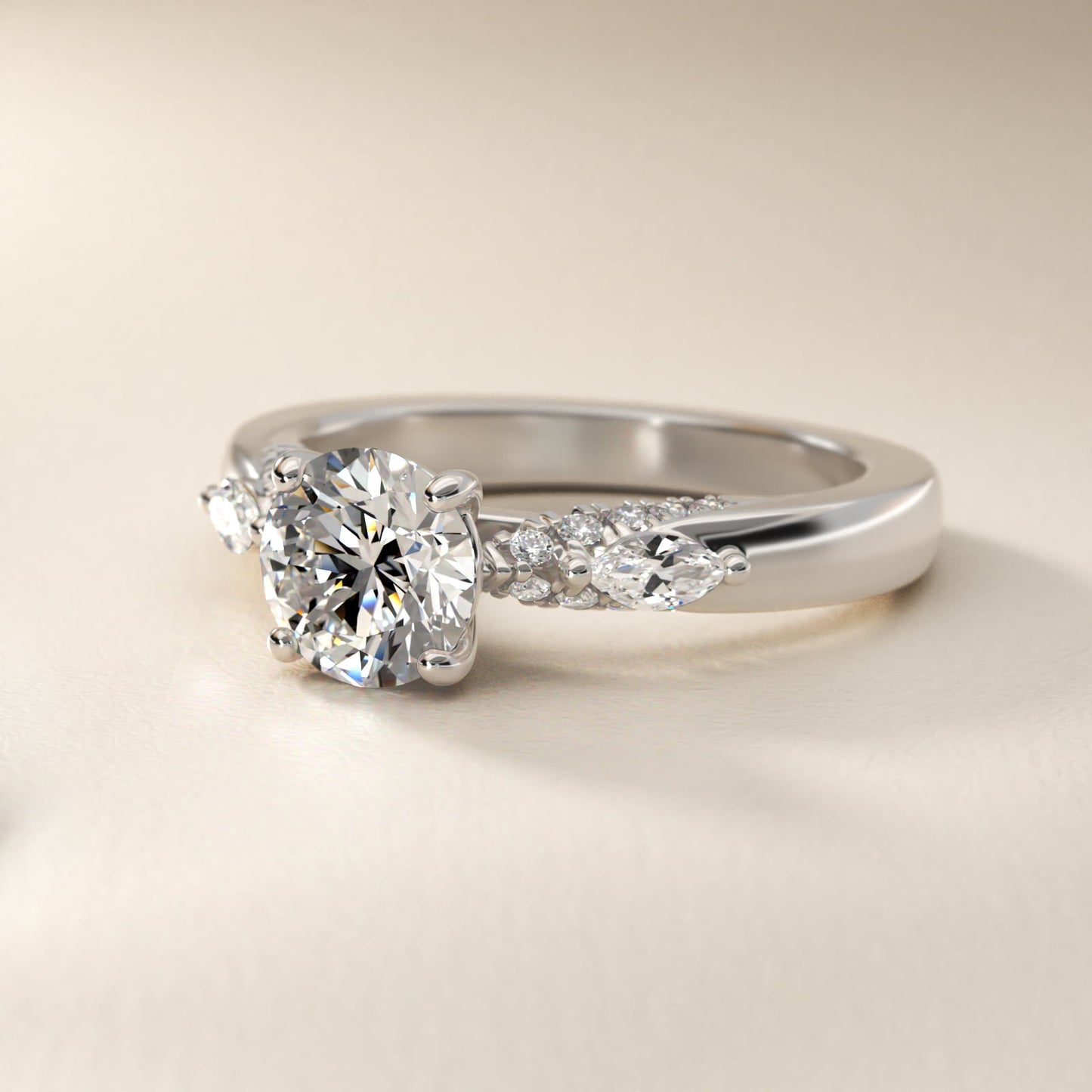 Diamond Marquise Shoulder Engagement Ring in Platinum (1/4 ct. tw.) - Round Center