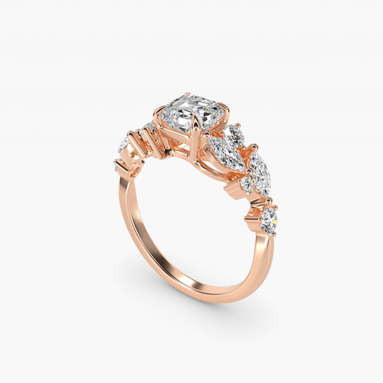 Diamond Nest Side Stone Engagement Ring In 14K Rose Gold By James Allen - Asscher Center
