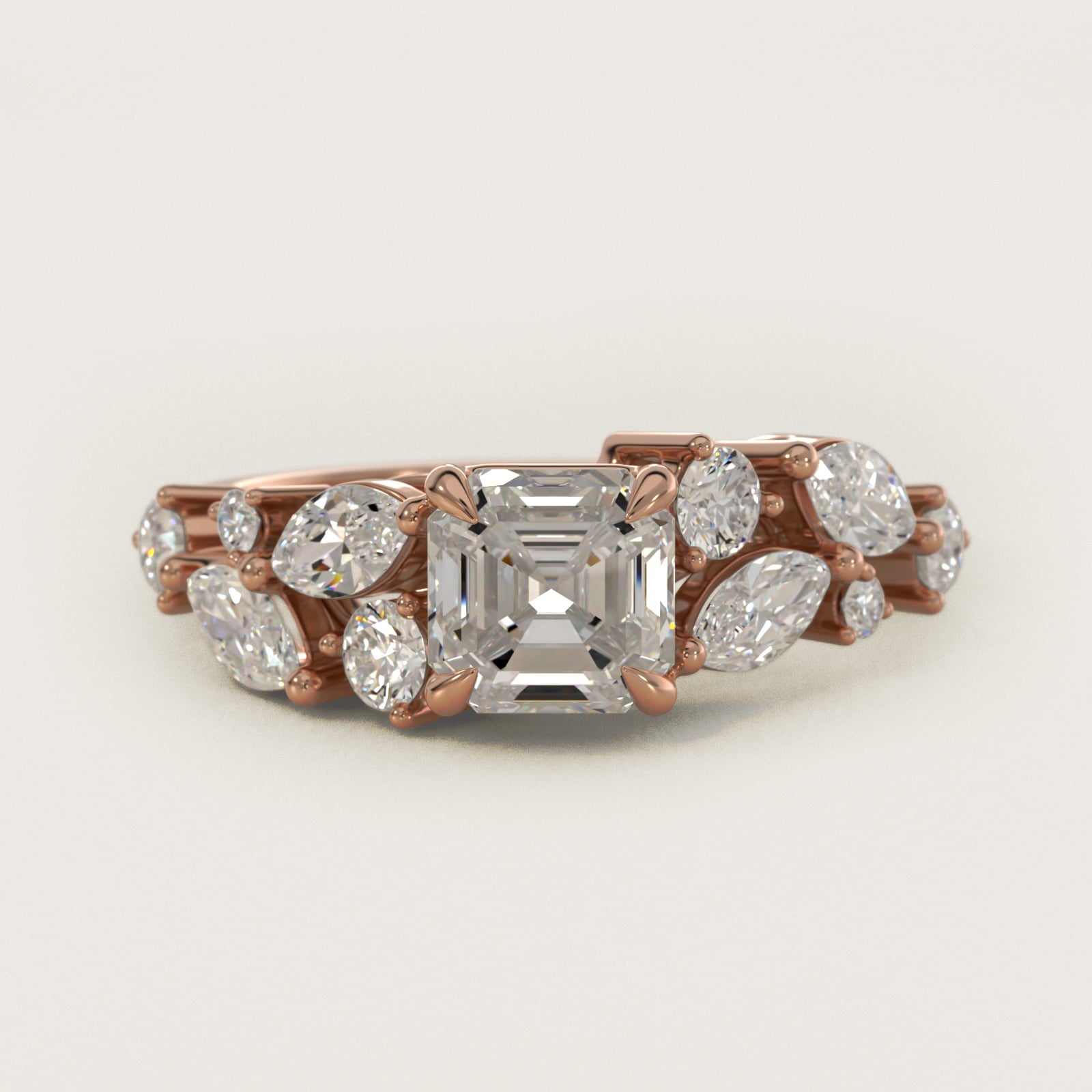 Diamond Nest Side Stone Engagement Ring In 18k Rose Gold By James Allen - Asscher Center