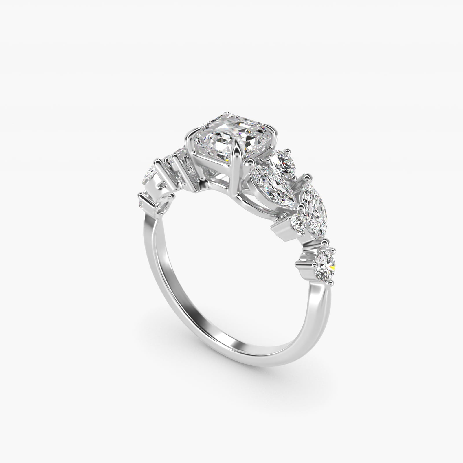 Diamond Nest Side Stone Engagement Ring In 14K White Gold By James Allen - Asscher Center