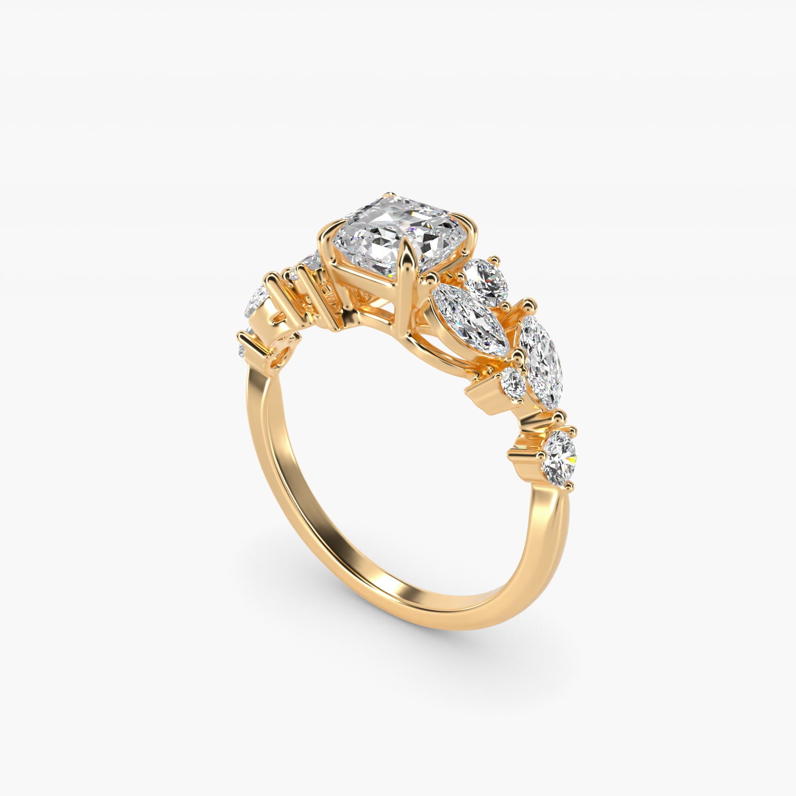 Diamond Nest Side Stone Engagement Ring In 18k Yellow Gold By James Allen - Asscher Center