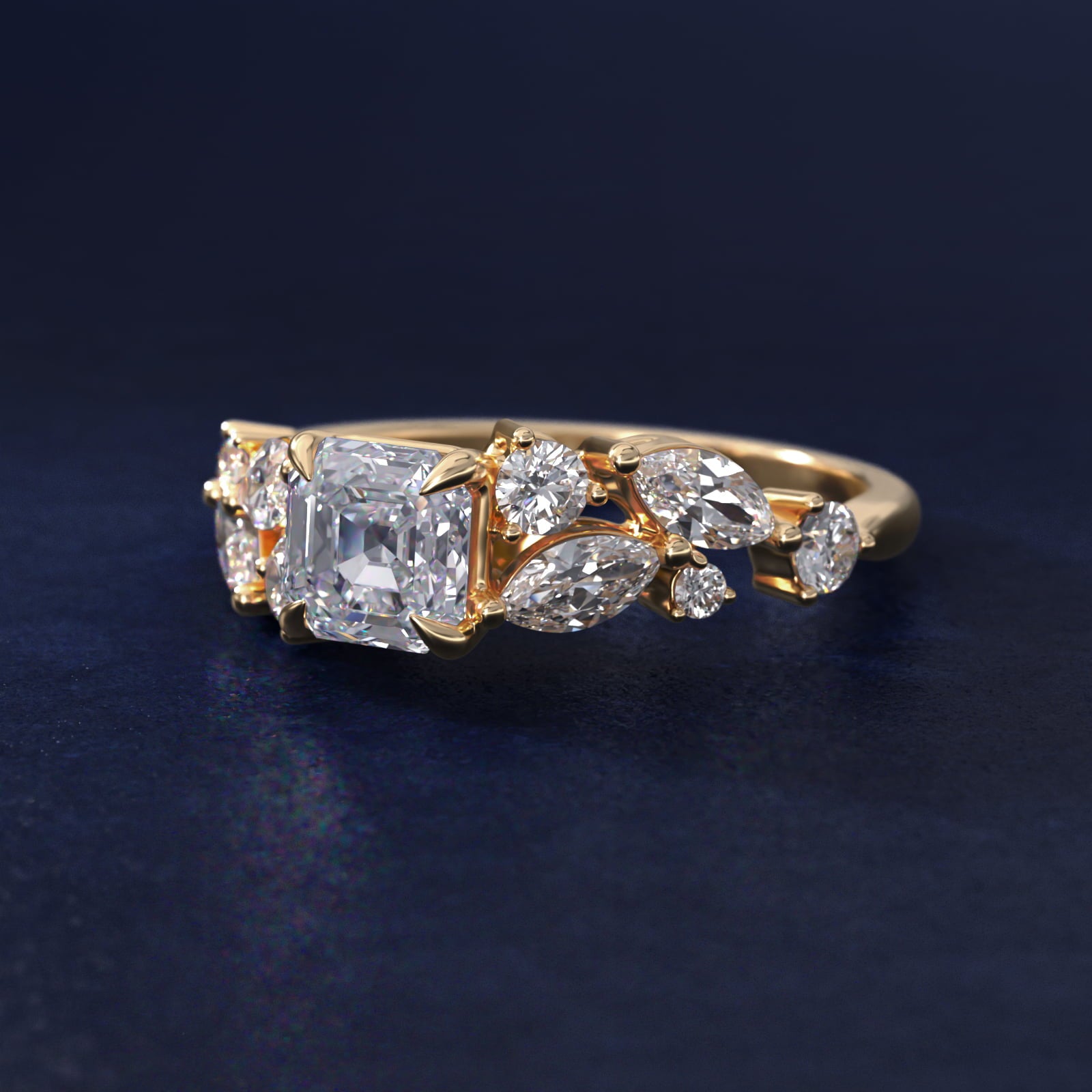 Diamond Nest Side Stone Engagement Ring In 14K Yellow Gold By James Allen - Asscher Center