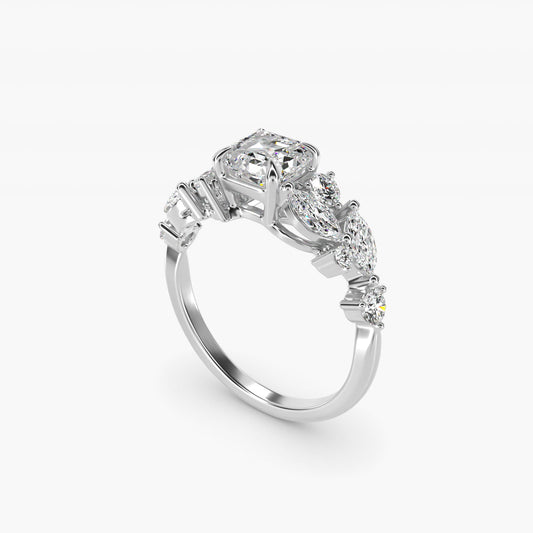 Diamond Nest Side Stone Engagement Ring In Platinum By James Allen - Asscher Center