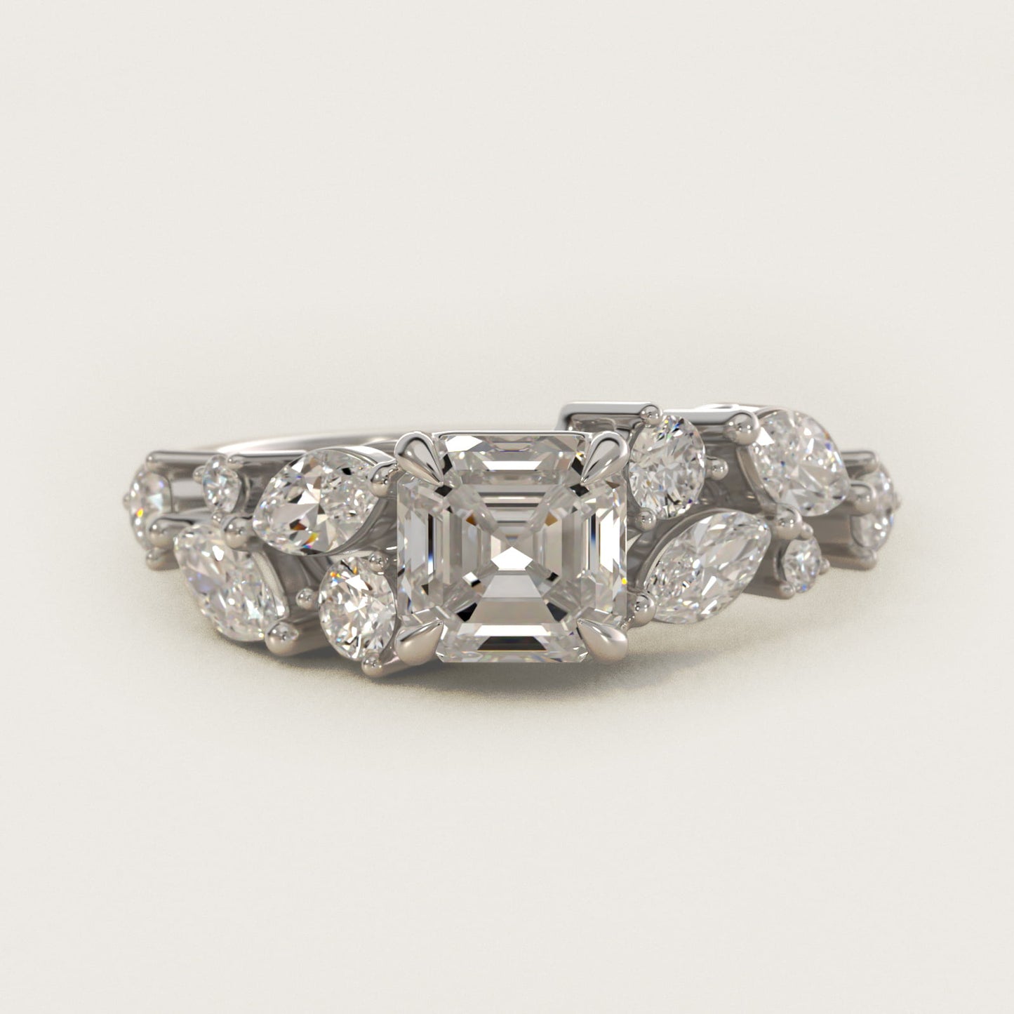 Diamond Nest Side Stone Engagement Ring In Platinum By James Allen - Asscher Center