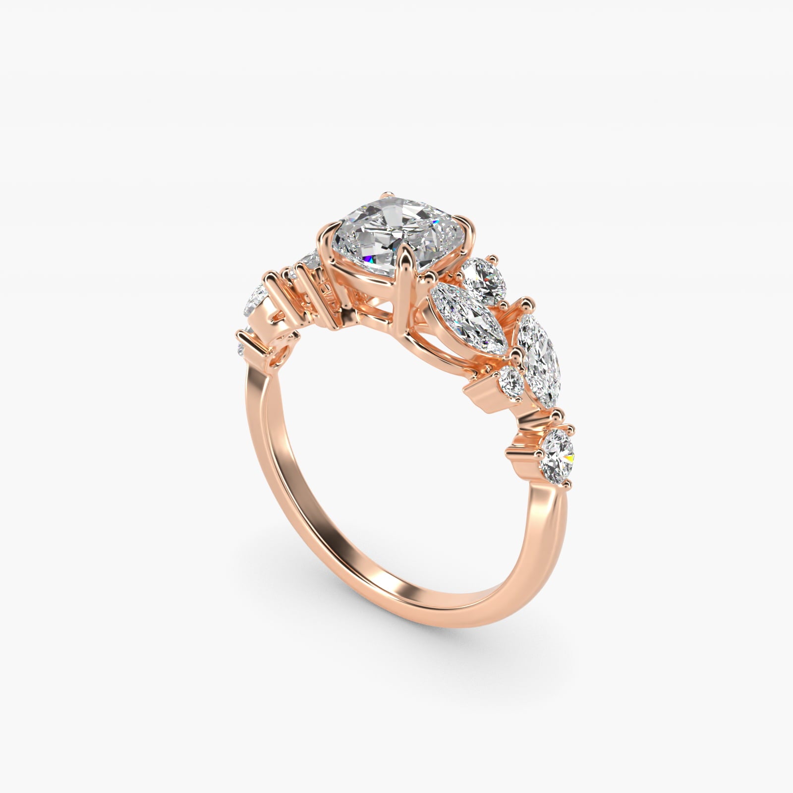 Diamond Nest Side Stone Engagement Ring In 14K Rose Gold By James Allen - Cushion Center