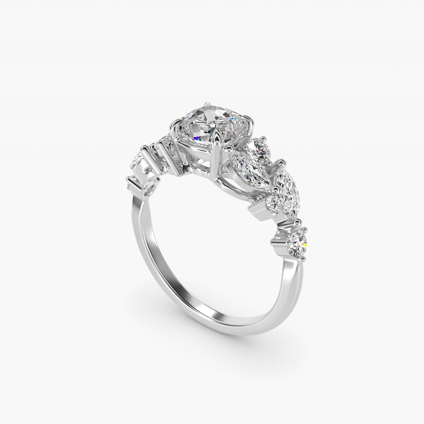Diamond Nest Side Stone Engagement Ring In 14K White Gold By James Allen - Cushion Center
