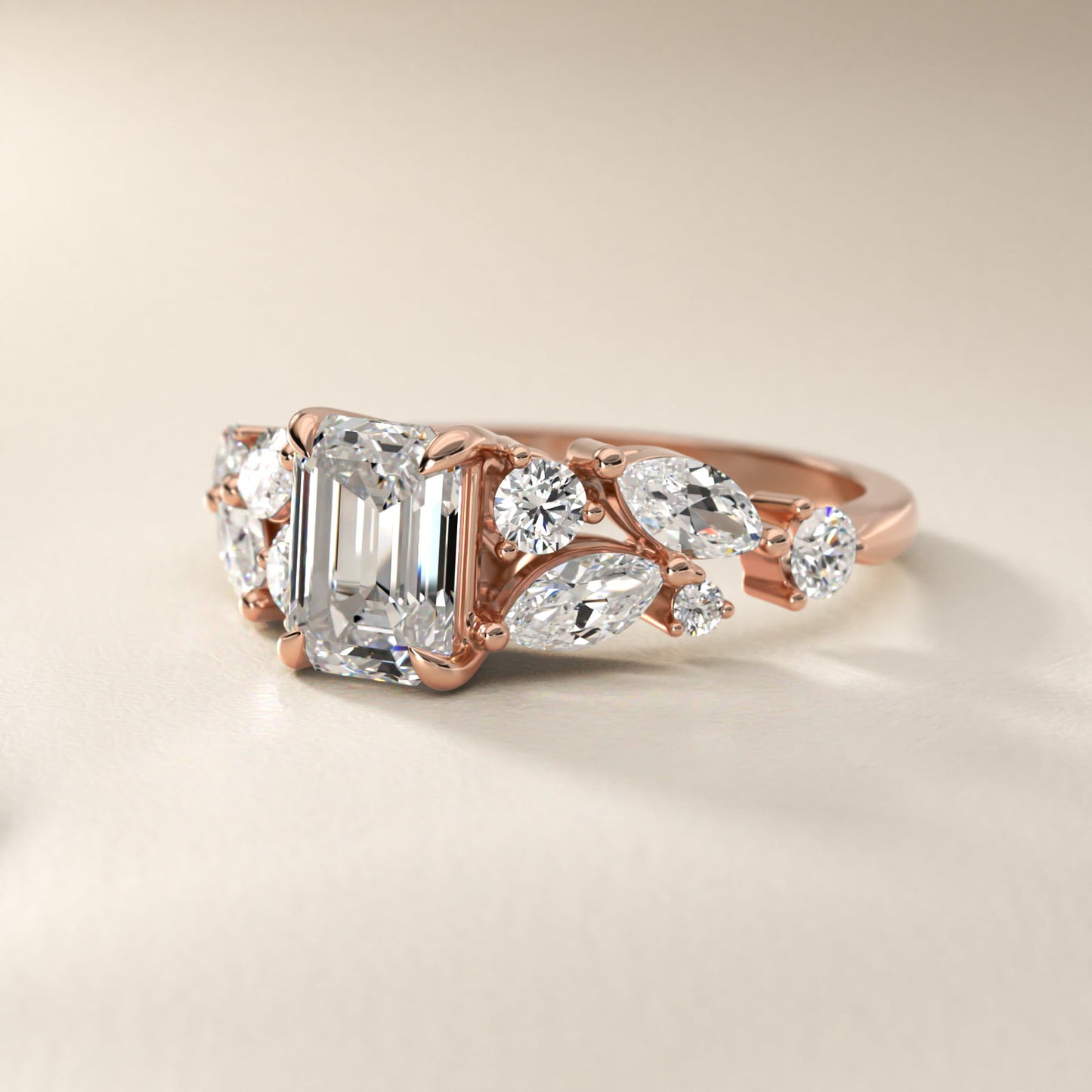 Diamond Nest Side Stone Engagement Ring In 14K Rose Gold By James Allen - Emerald Center