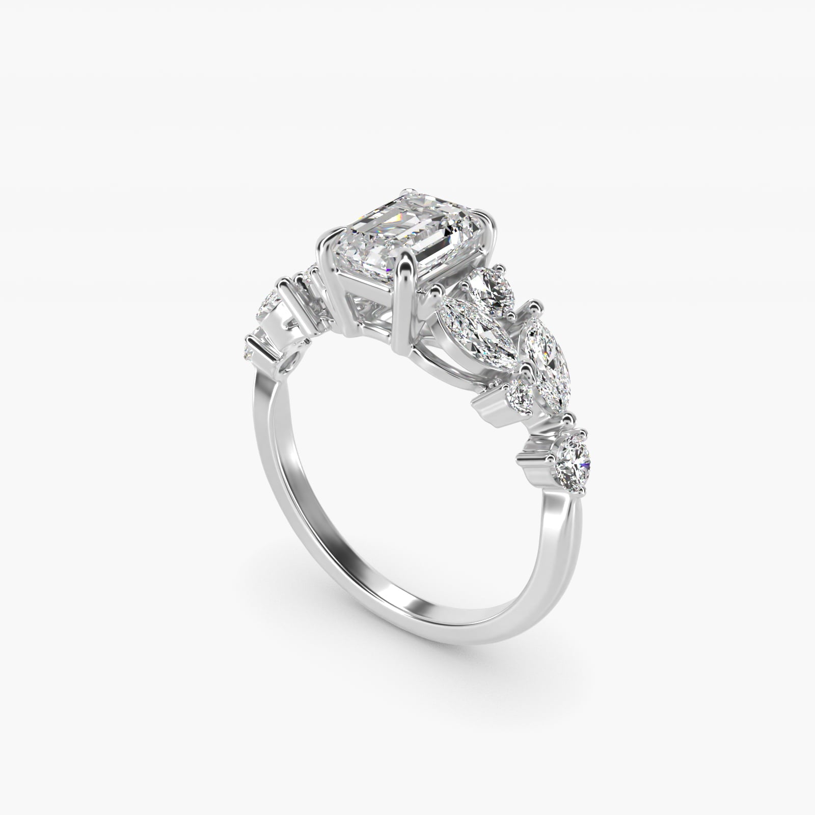 Diamond Nest Side Stone Engagement Ring In 18k White Gold By James Allen - Emerald Center
