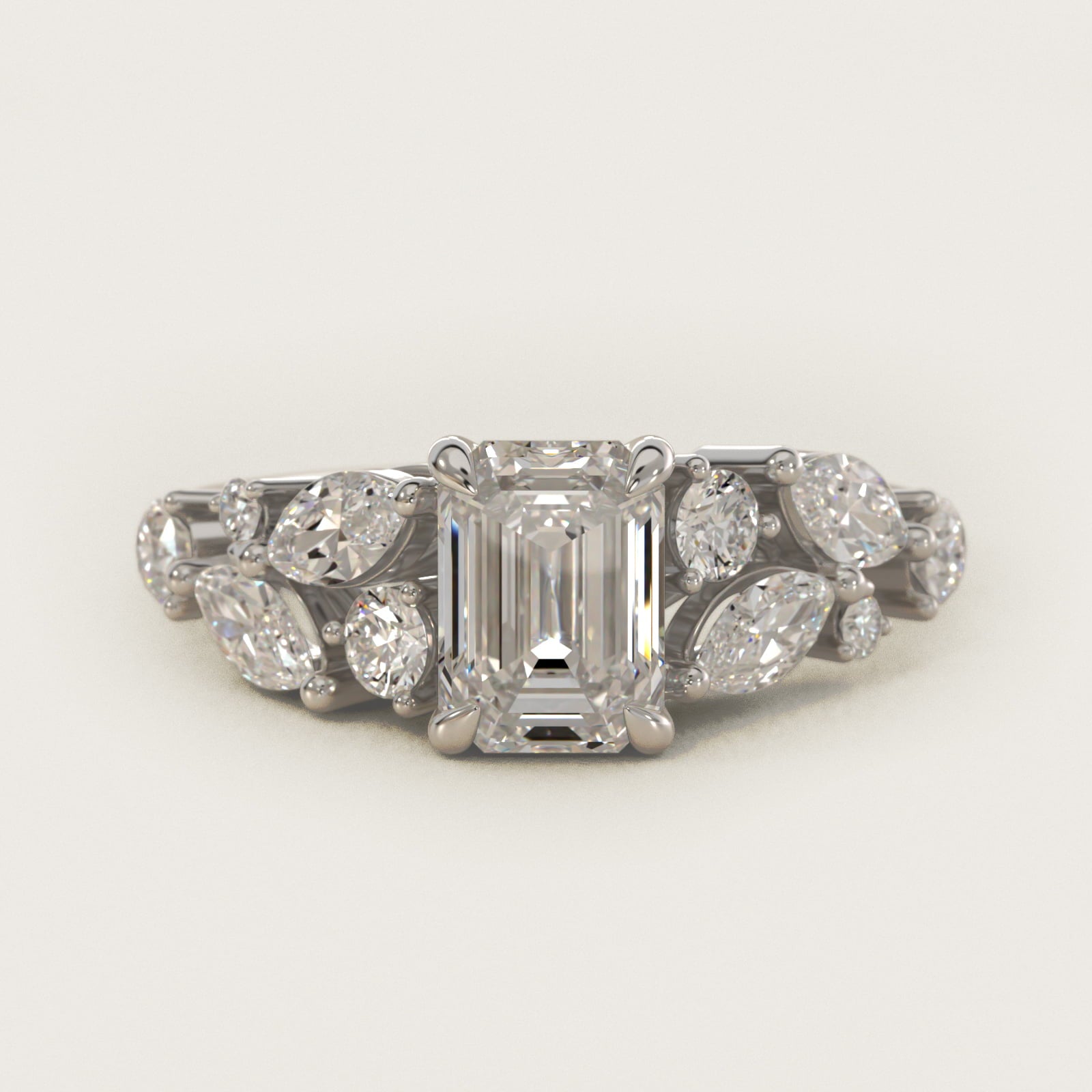 Diamond Nest Side Stone Engagement Ring In 18k White Gold By James Allen - Emerald Center