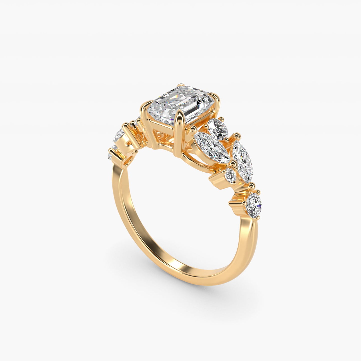 Diamond Nest Side Stone Engagement Ring In 18k Yellow Gold By James Allen - Emerald Center