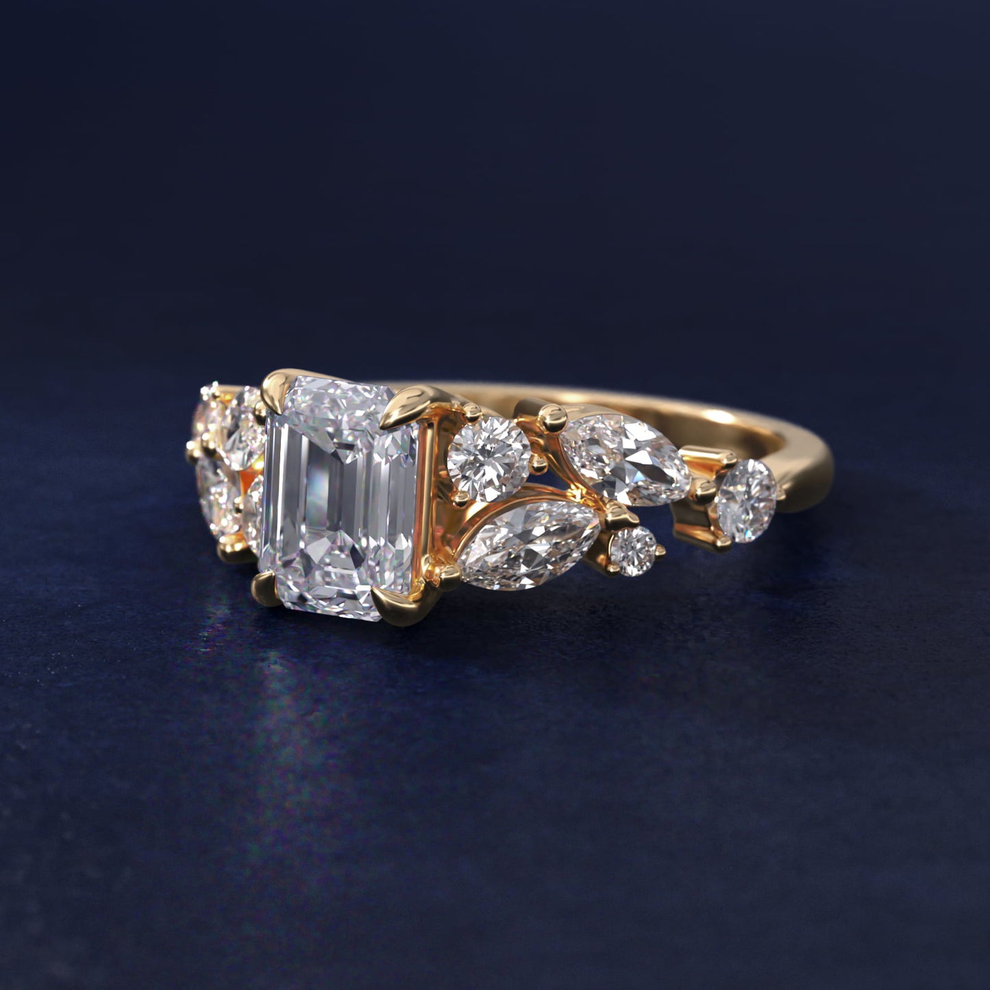 Diamond Nest Side Stone Engagement Ring In 18k Yellow Gold By James Allen - Emerald Center