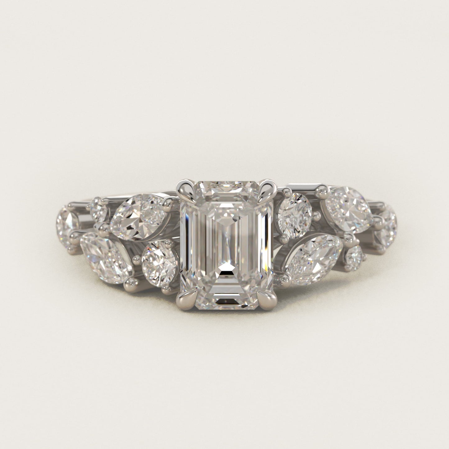 Diamond Nest Side Stone Engagement Ring In Platinum By James Allen - Emerald Center