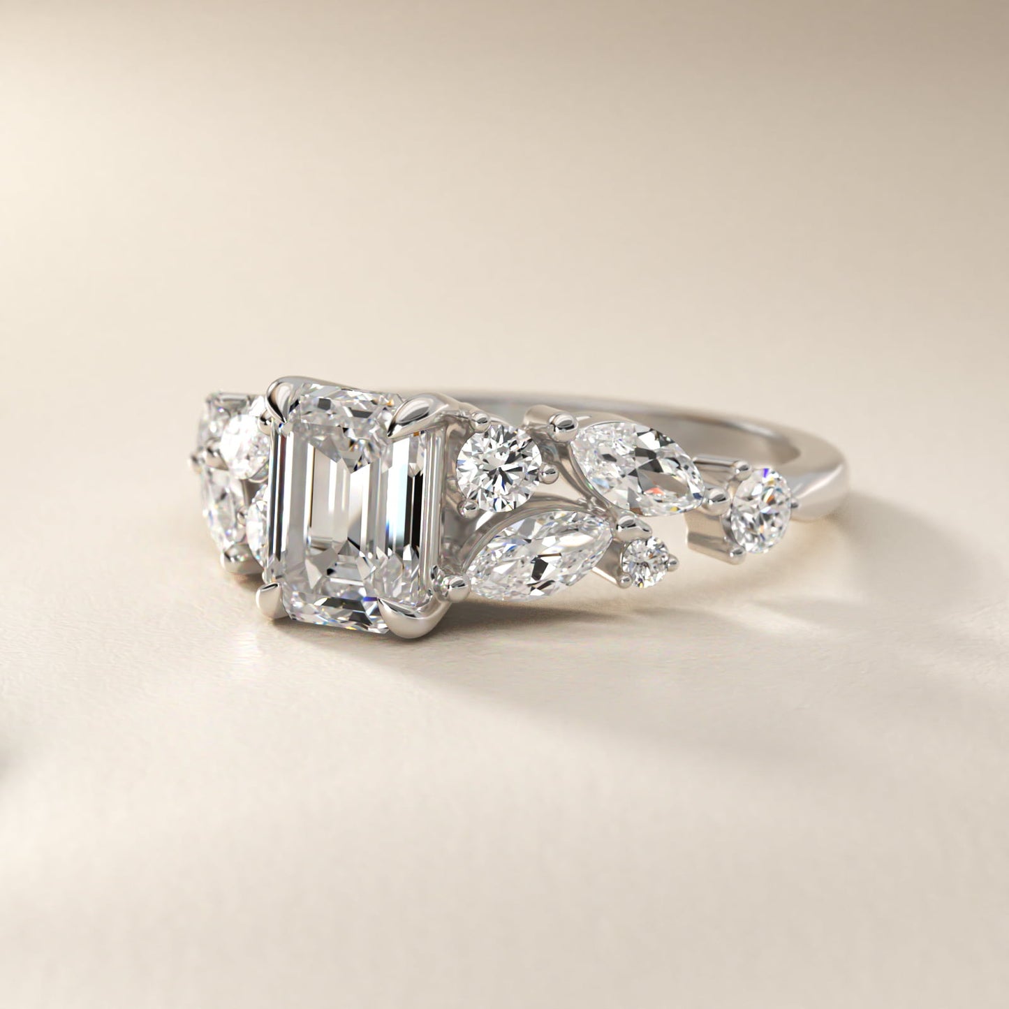 Diamond Nest Side Stone Engagement Ring In Platinum By James Allen - Emerald Center