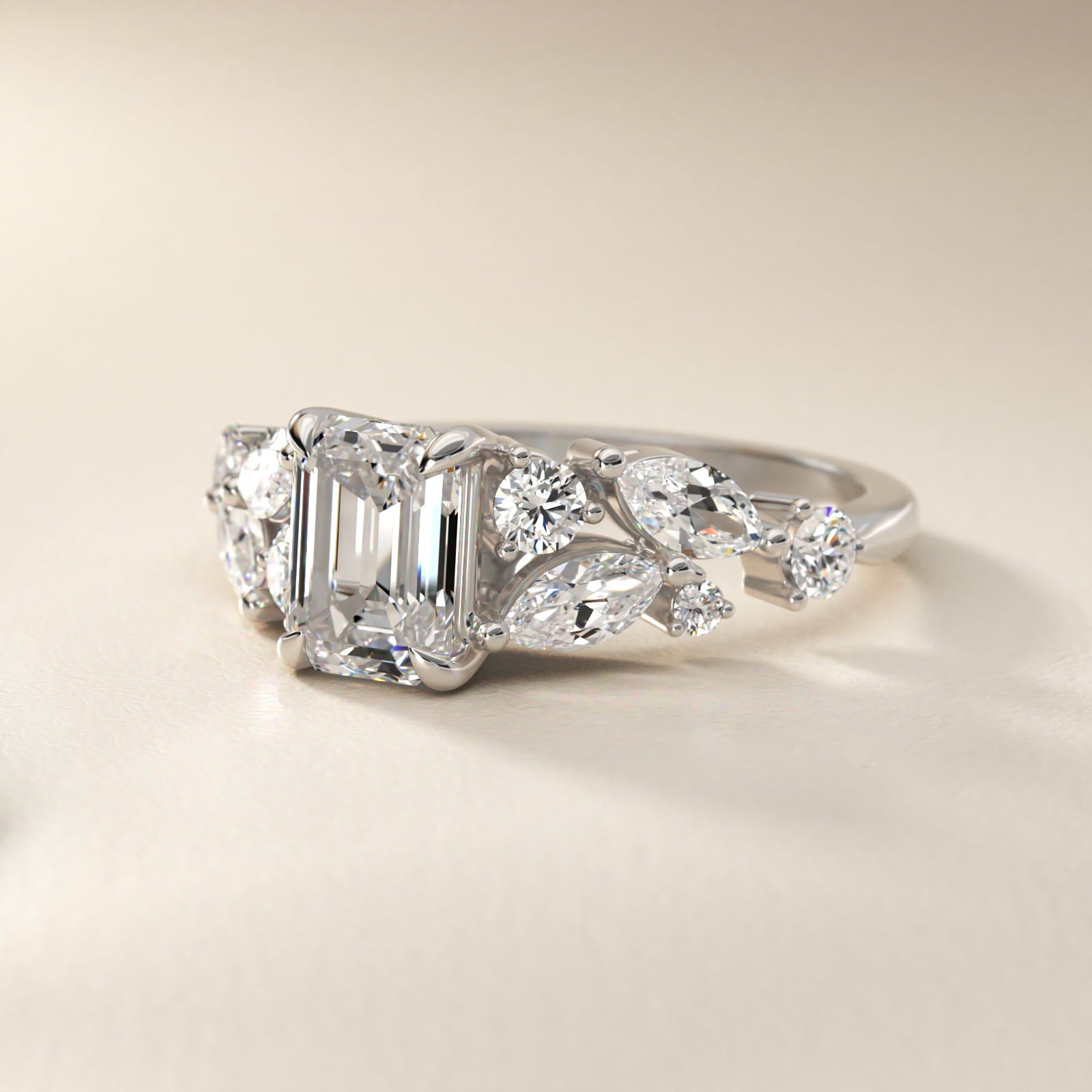 Diamond Nest Side Stone Engagement Ring In Platinum By James Allen - Emerald Center