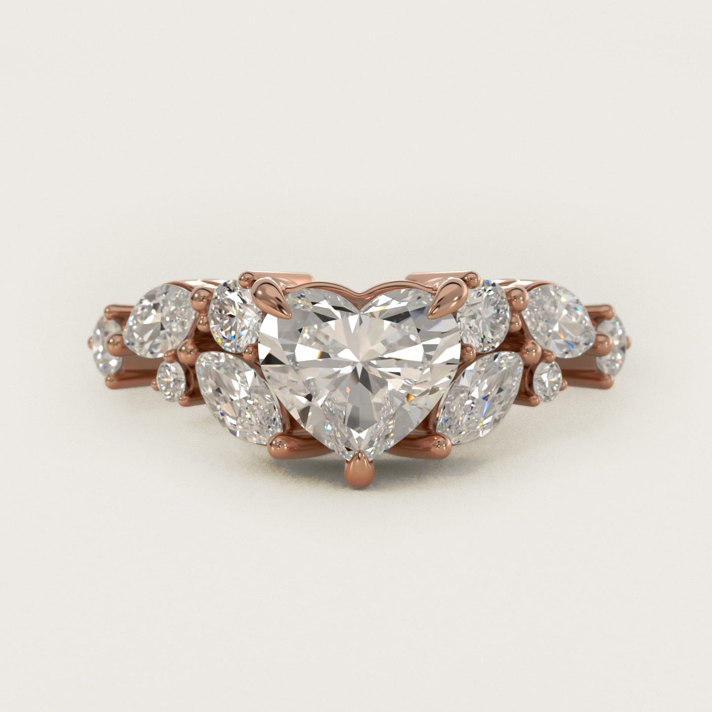 Diamond Nest Side Stone Engagement Ring In 18k Rose Gold By James Allen - Heart Center